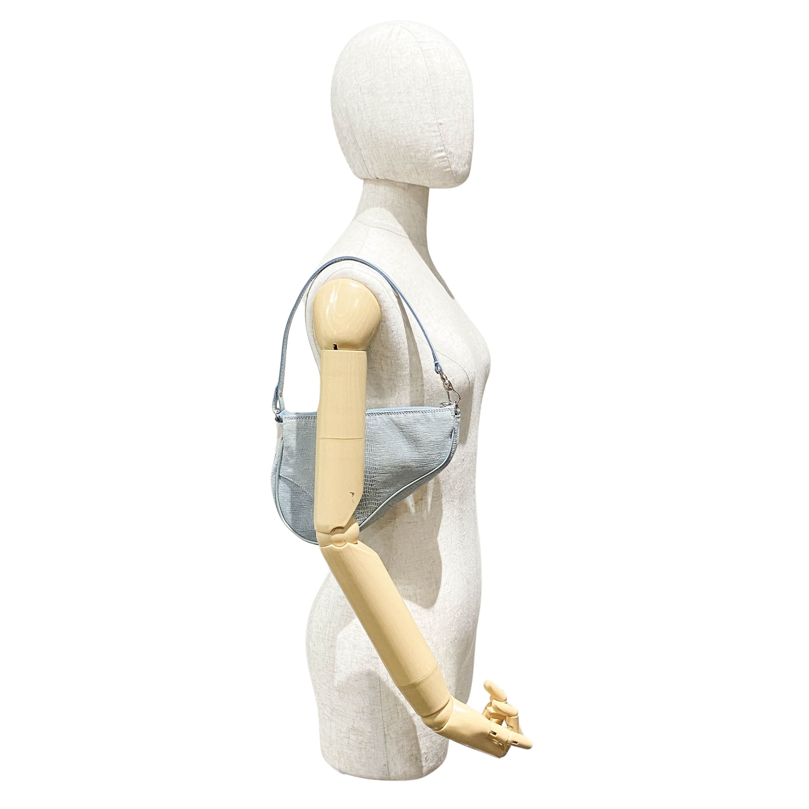 Saddle Blue Embossed Lizard Canvas Shoulder Bag