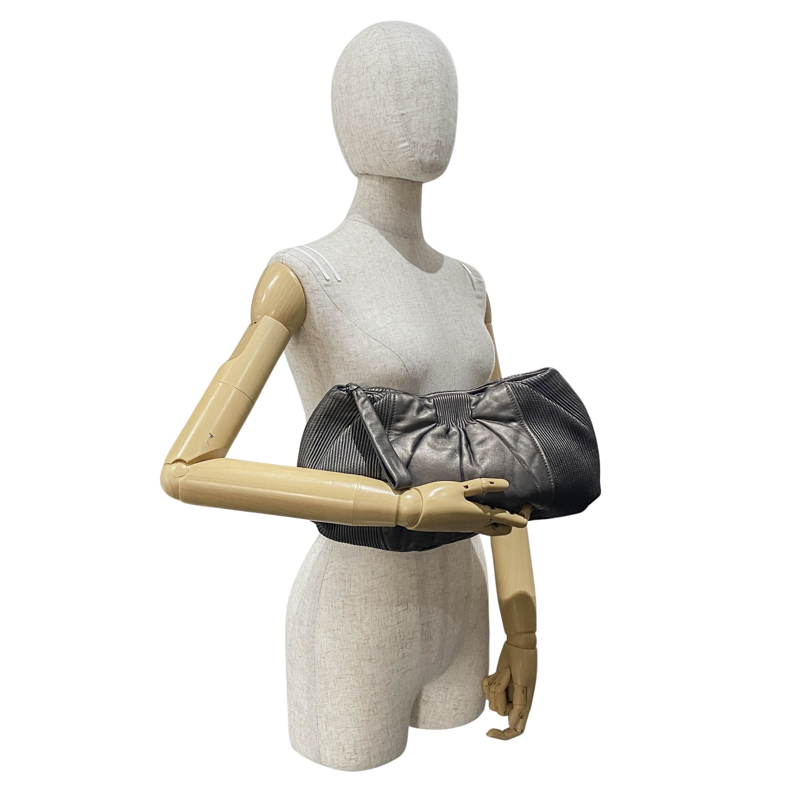 Metallic Grey Leather Clutch Bag