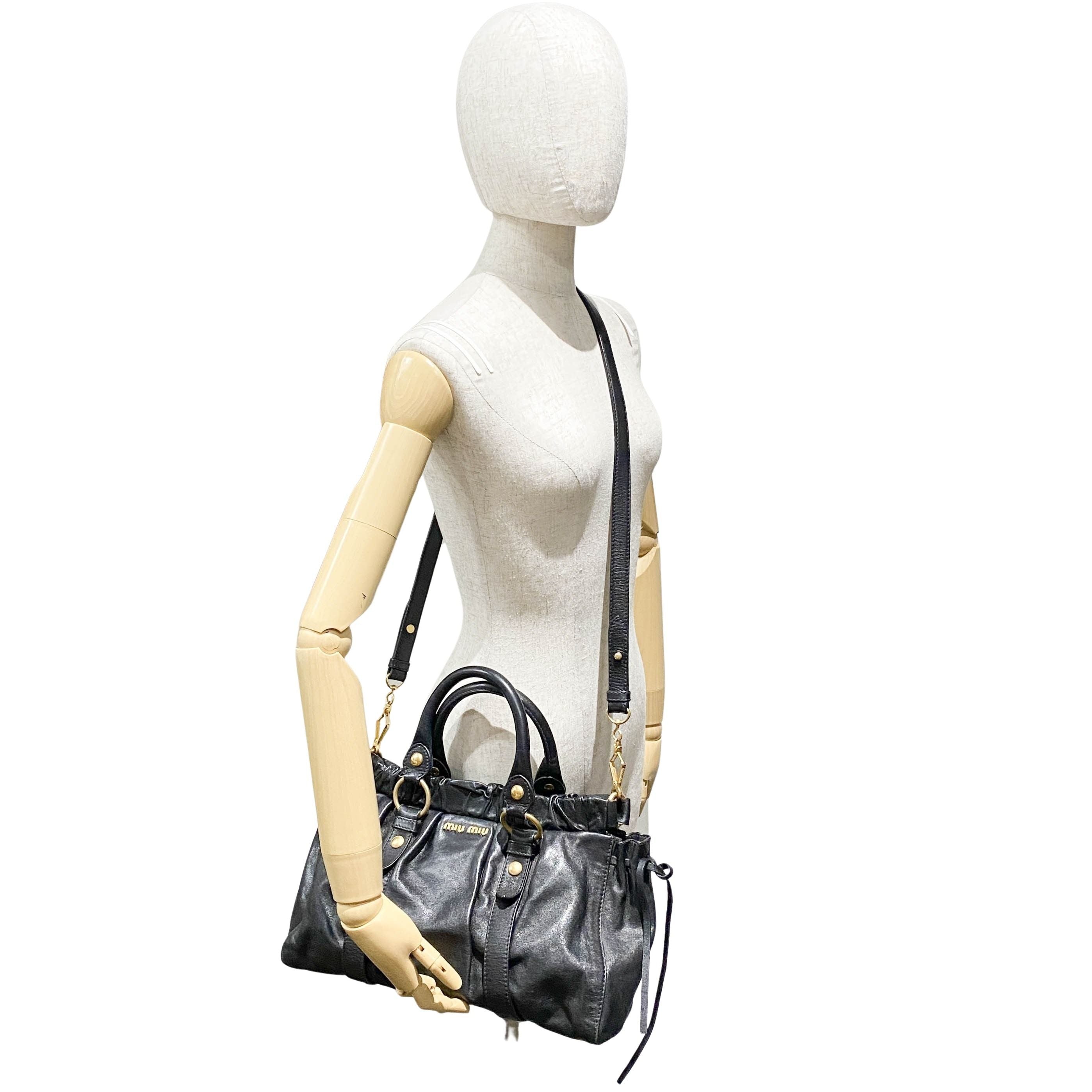 Vitello Black Calfskin Leather Two Way Bag