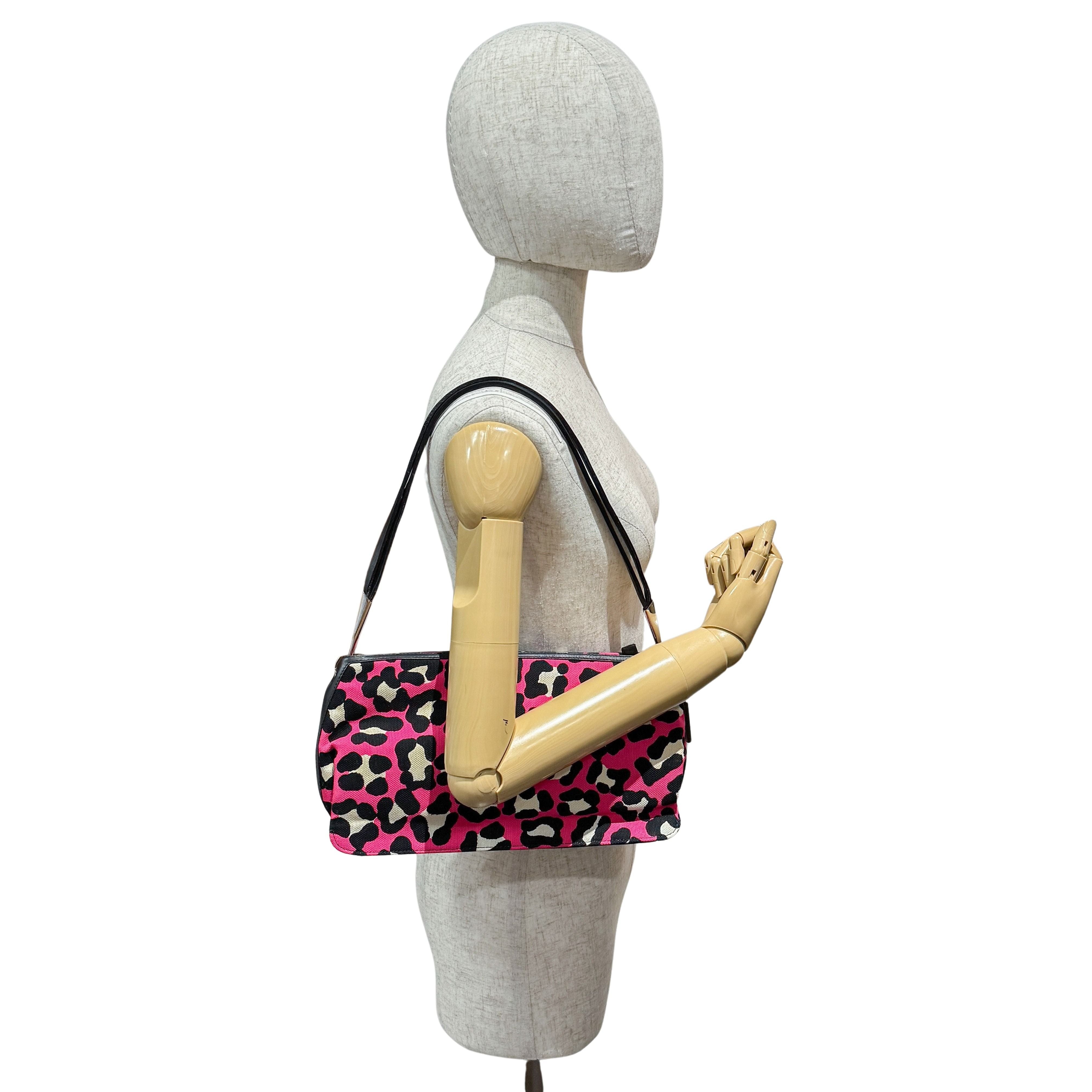 Pink Leopard Print Cotton Shoulder Bag