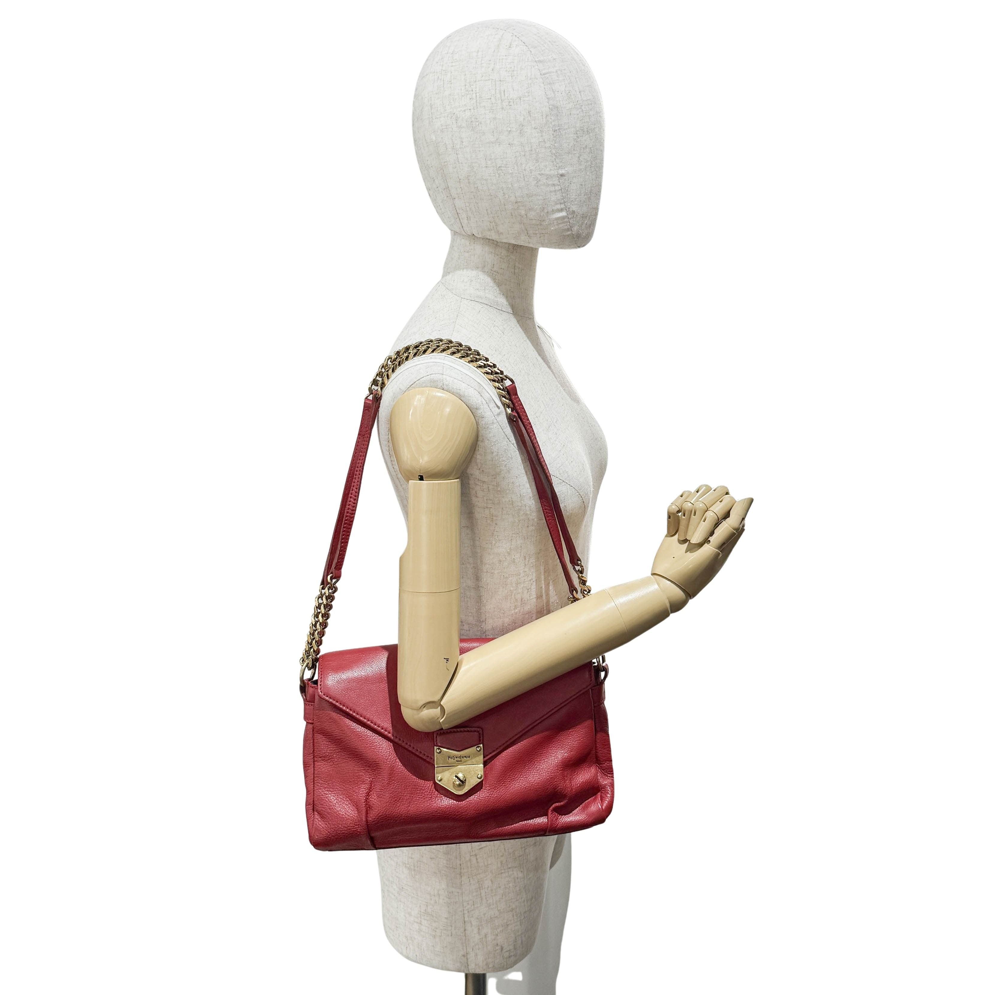 Dandy Red Leather Chain Strap Shoulder Bag