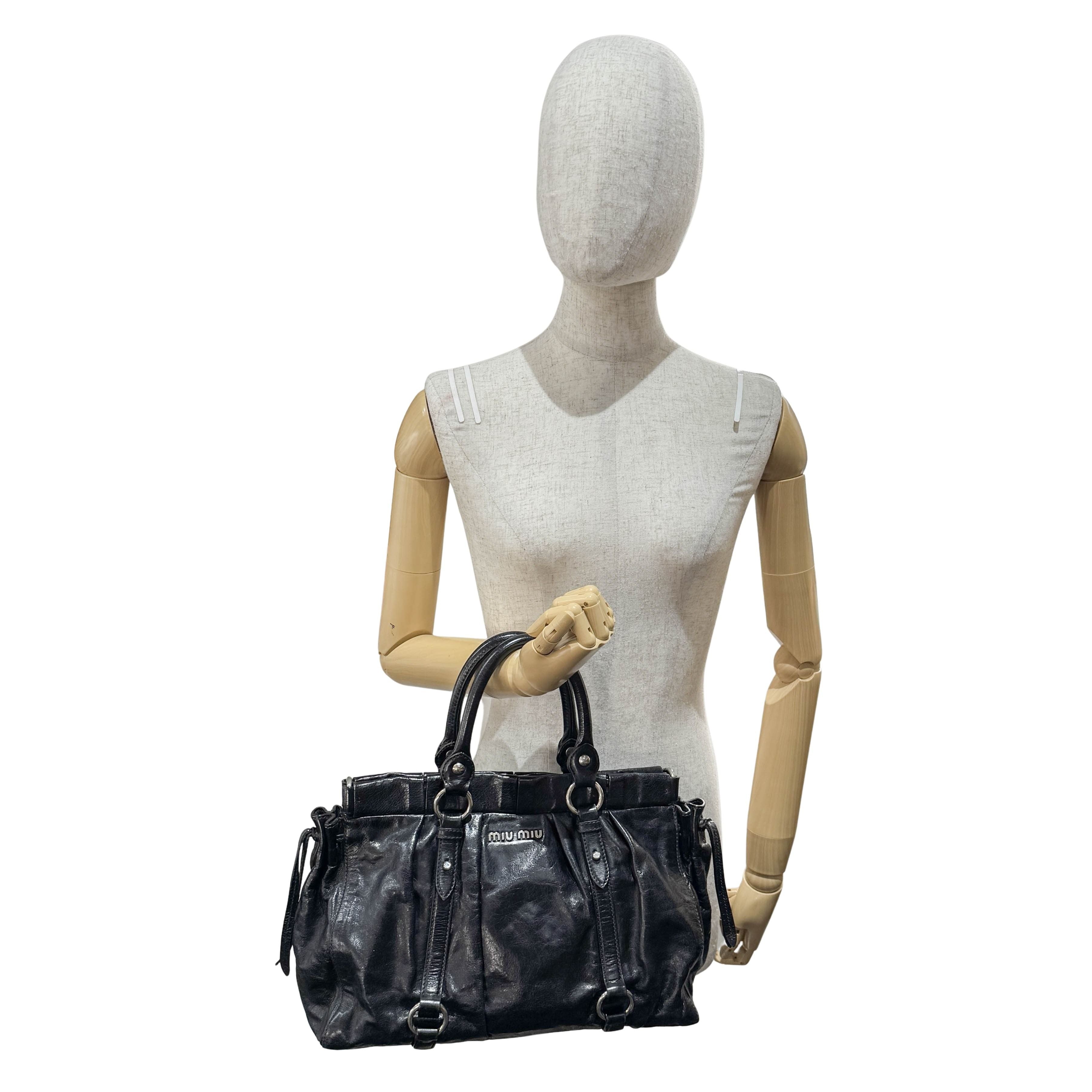 Vitello Black Leather Two Way Bag