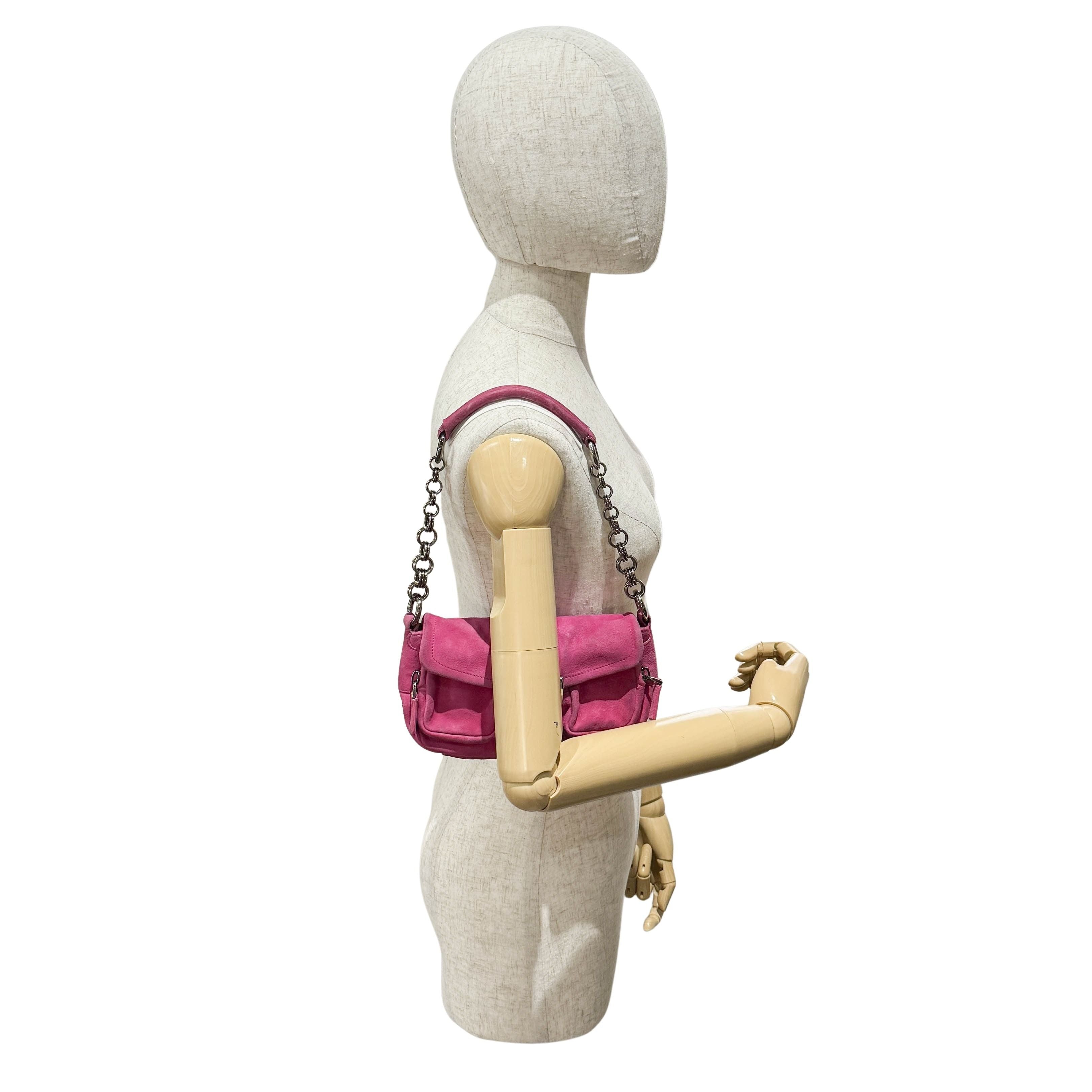 Pink Suede Chain Shoulder Bag