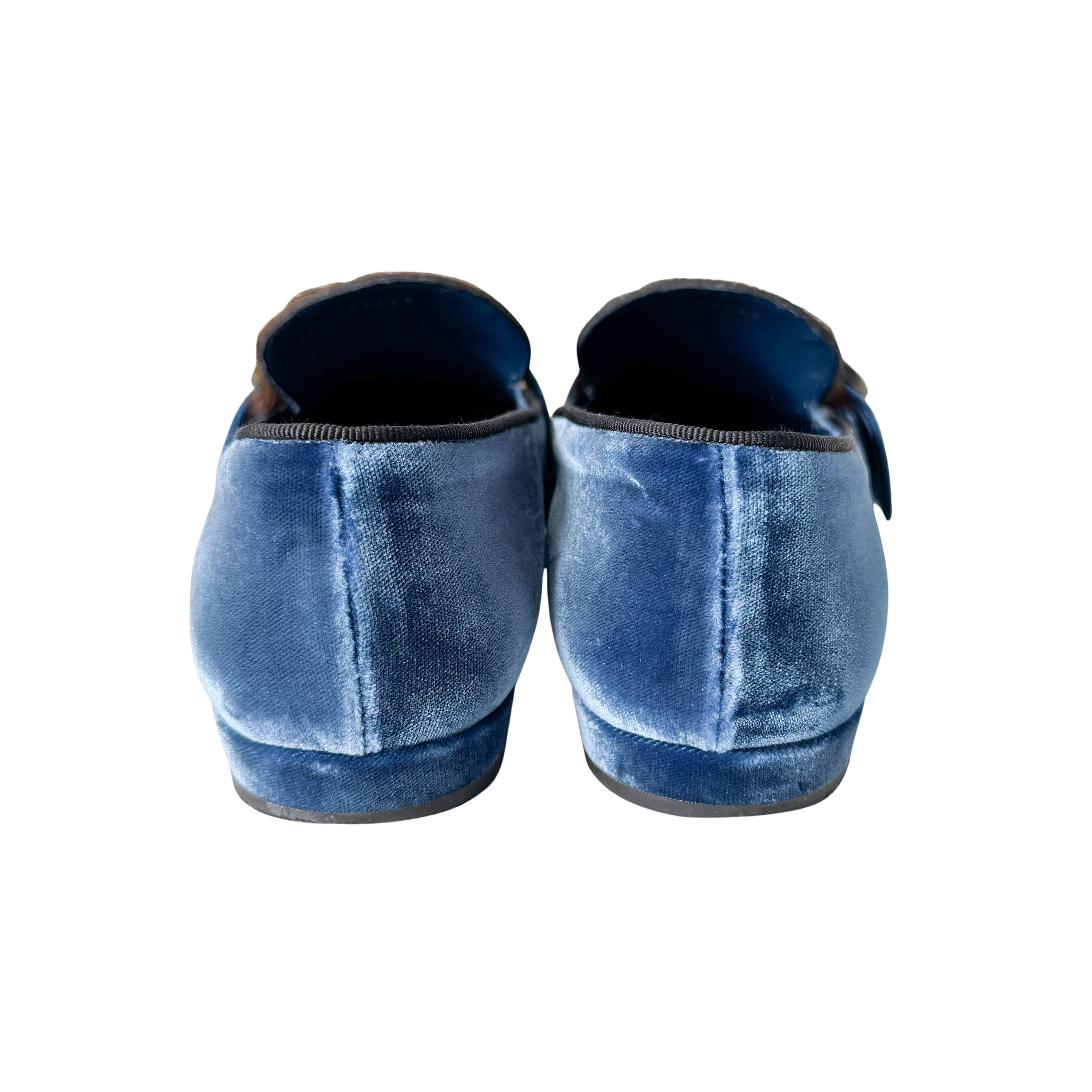Size 36 1/2 EU Leopard Print Blue Velvet Loafers