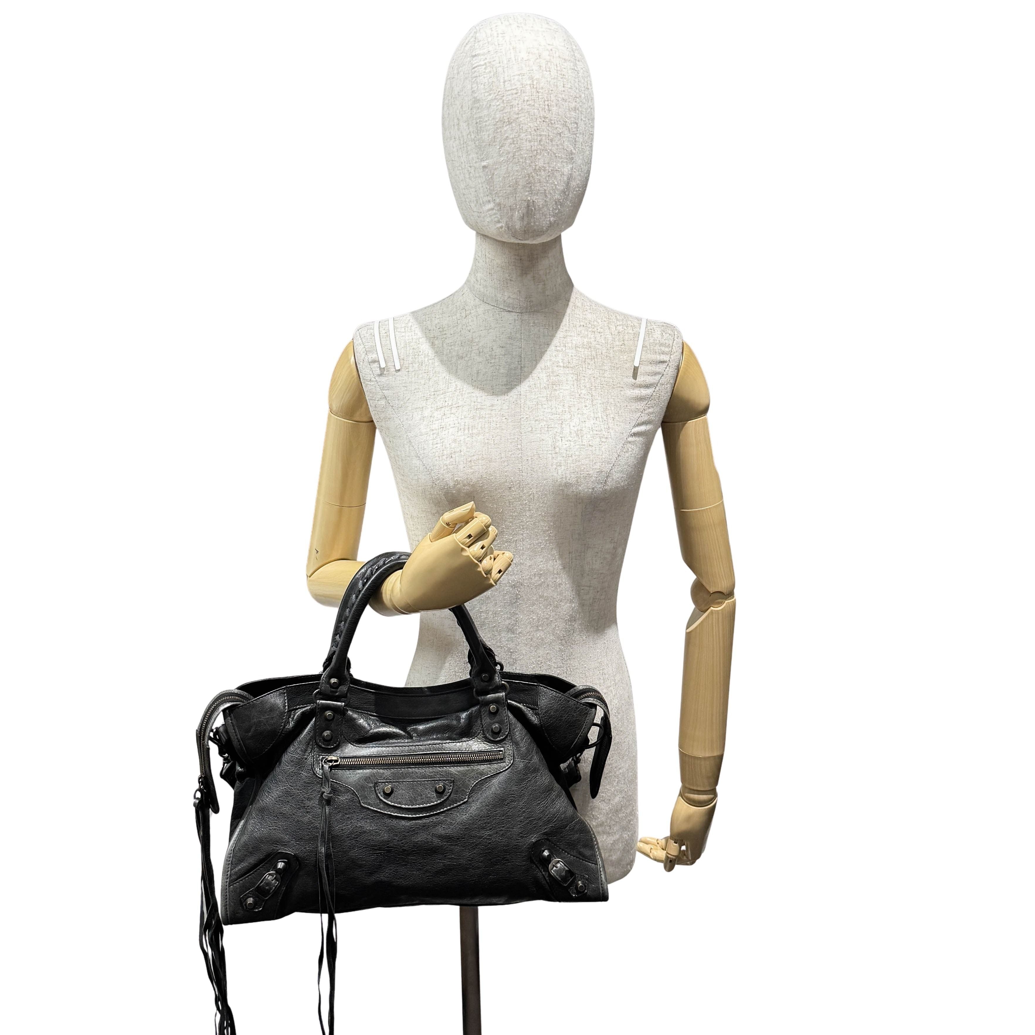 The City Black Calfskin Leather Two Way Bag