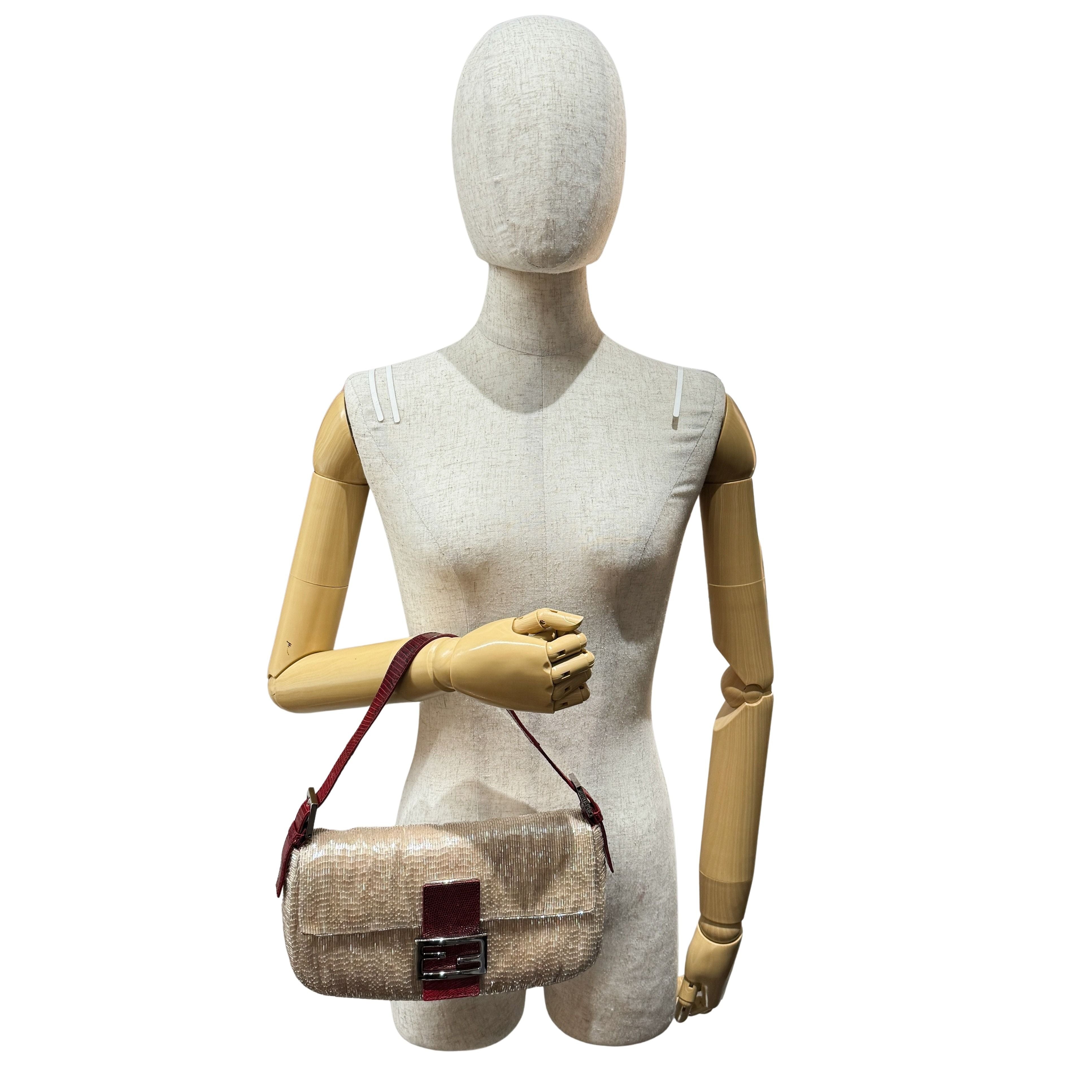 Baguette Neutral Beaded Shoulder Bag