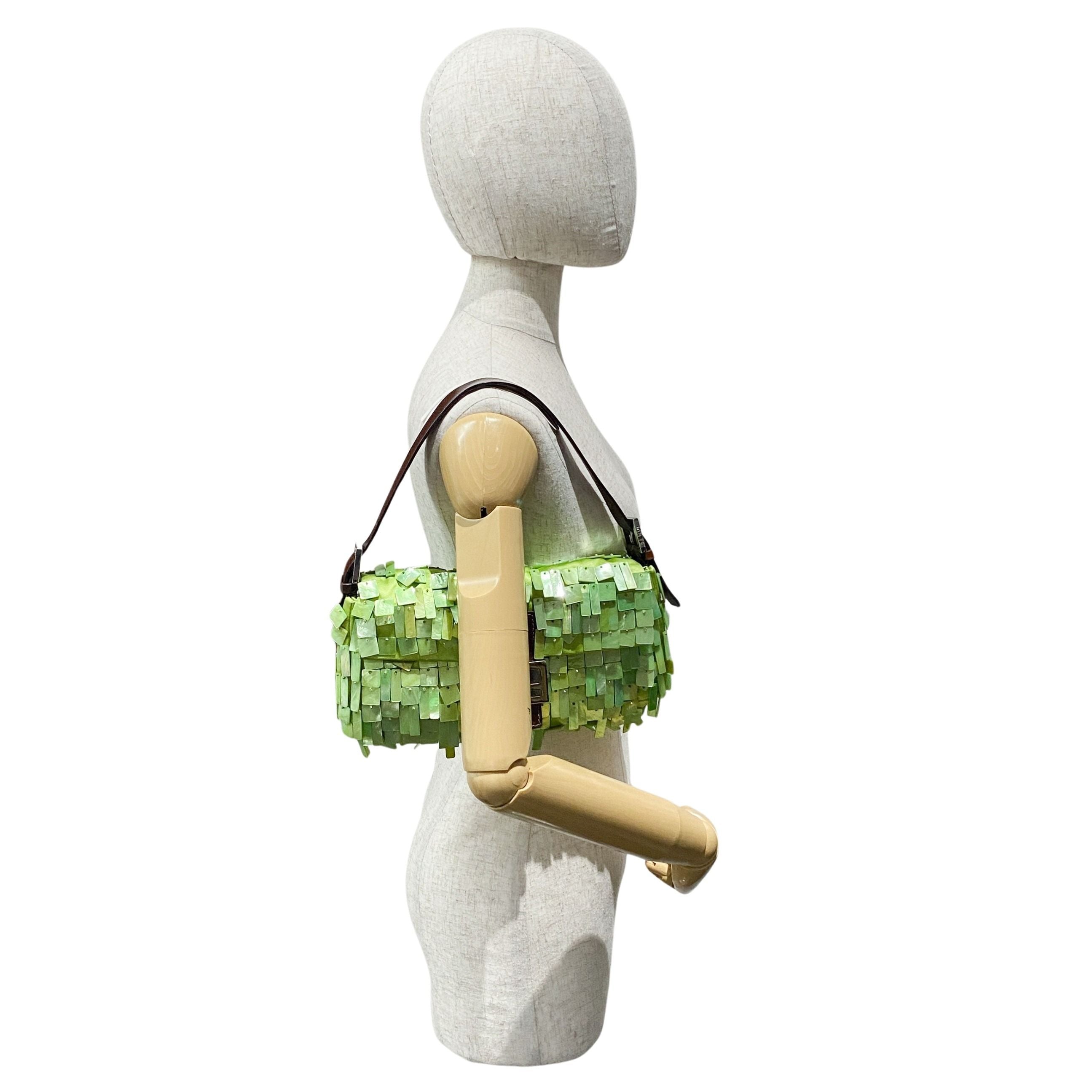 Limited Edition Baguette Mother Of Pearl Green Satin Shoulder Bag