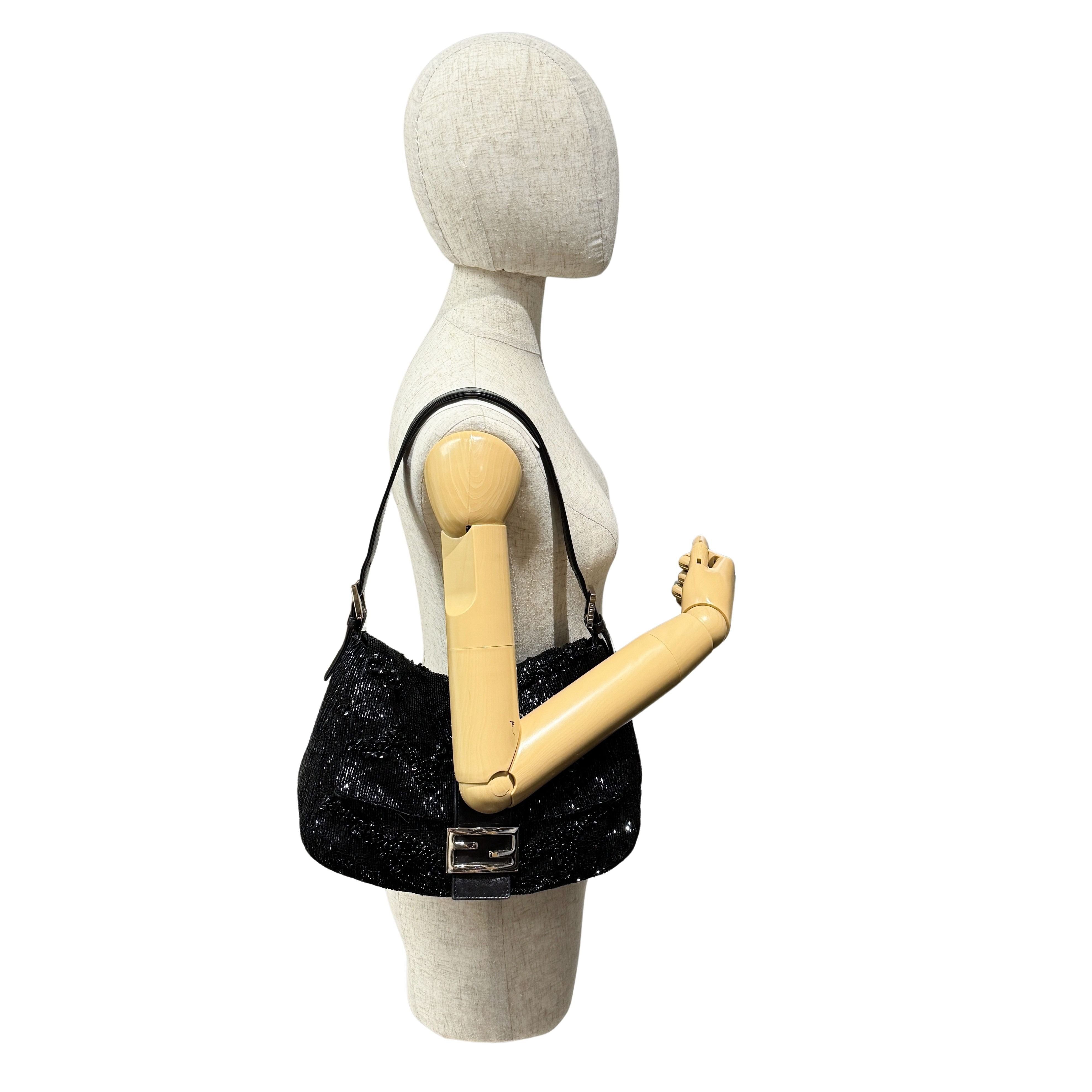 Mamma Baguette Black Beads Shoulder Bag