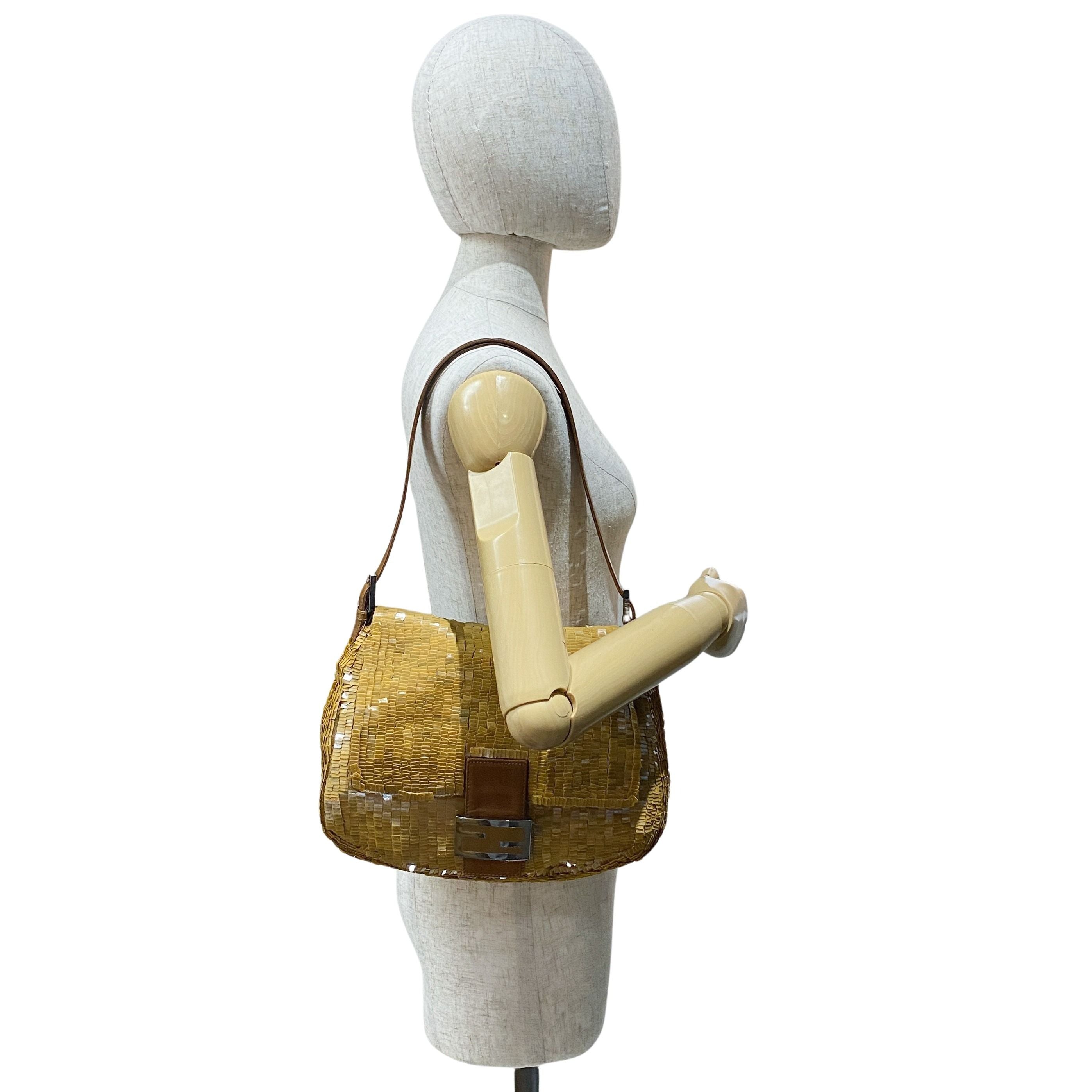 Mamma Baguette Caramel Brown Sequin Shoulder Bag