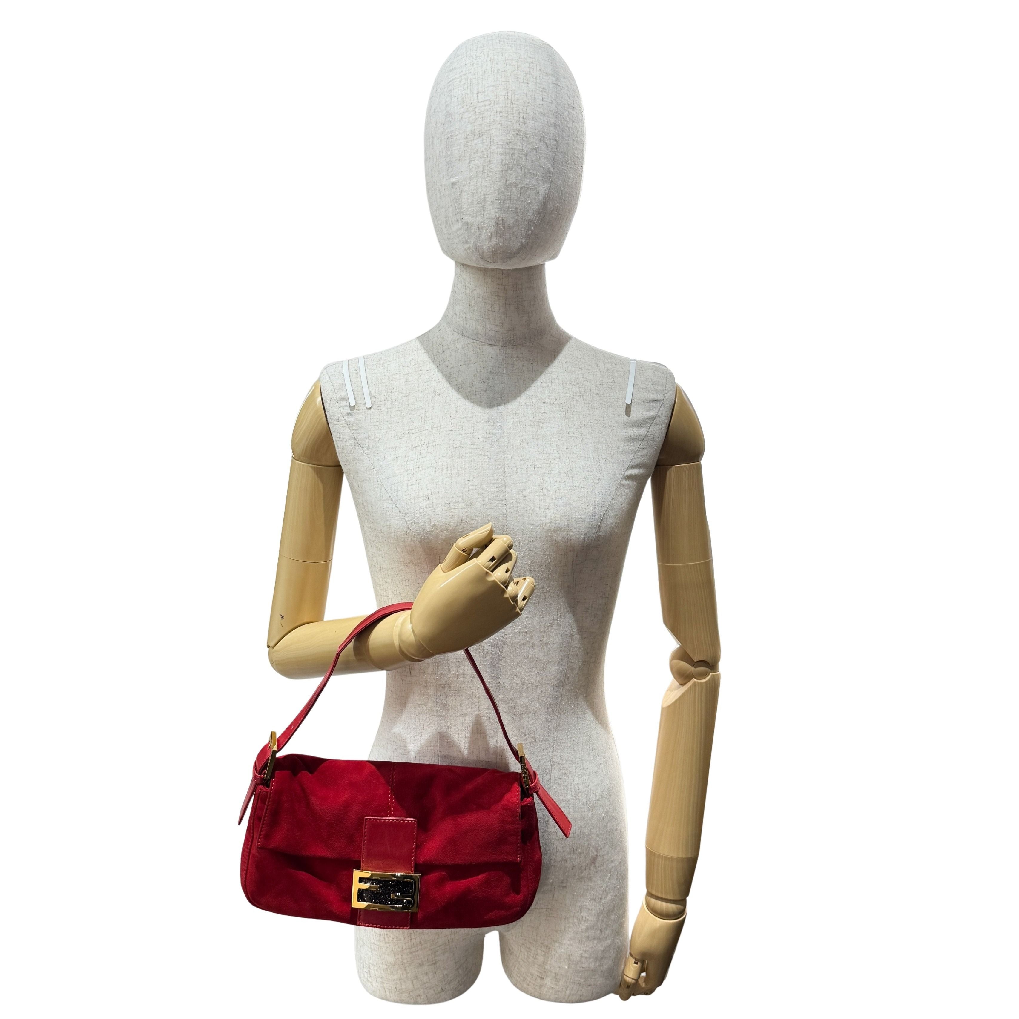 Baguette Red Suede Shoulder Bag