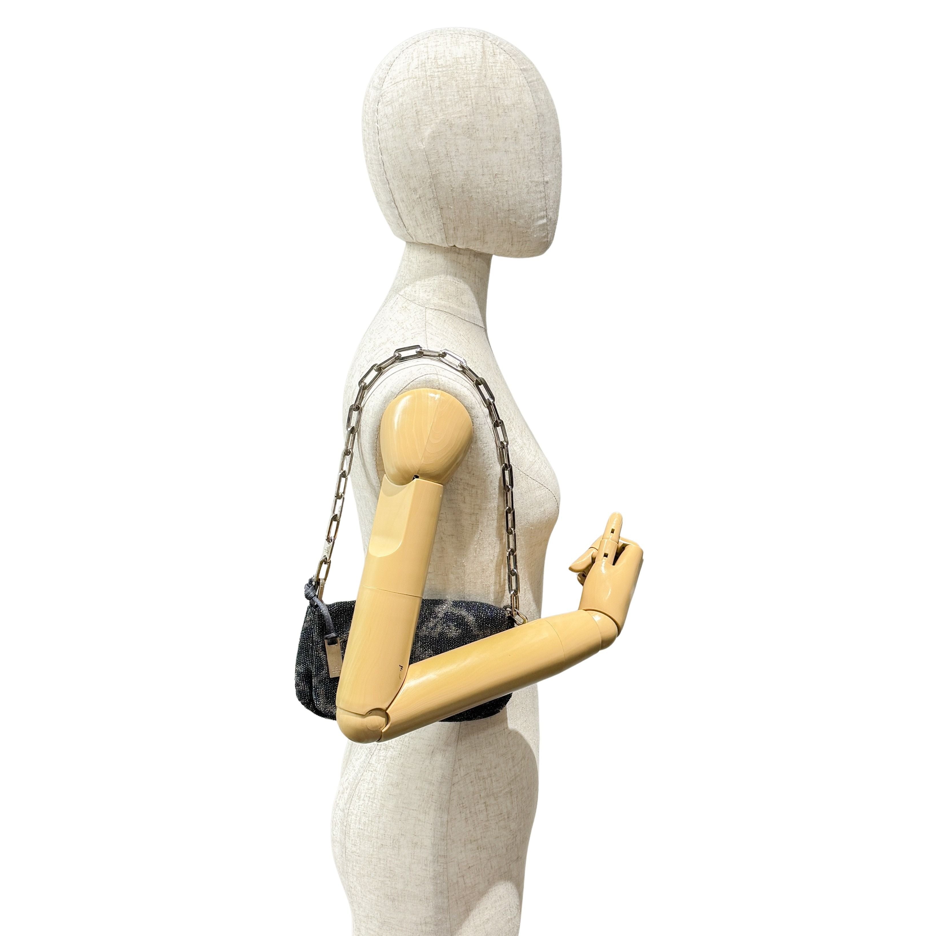 Navy Beaded Chain Shoulder Bag