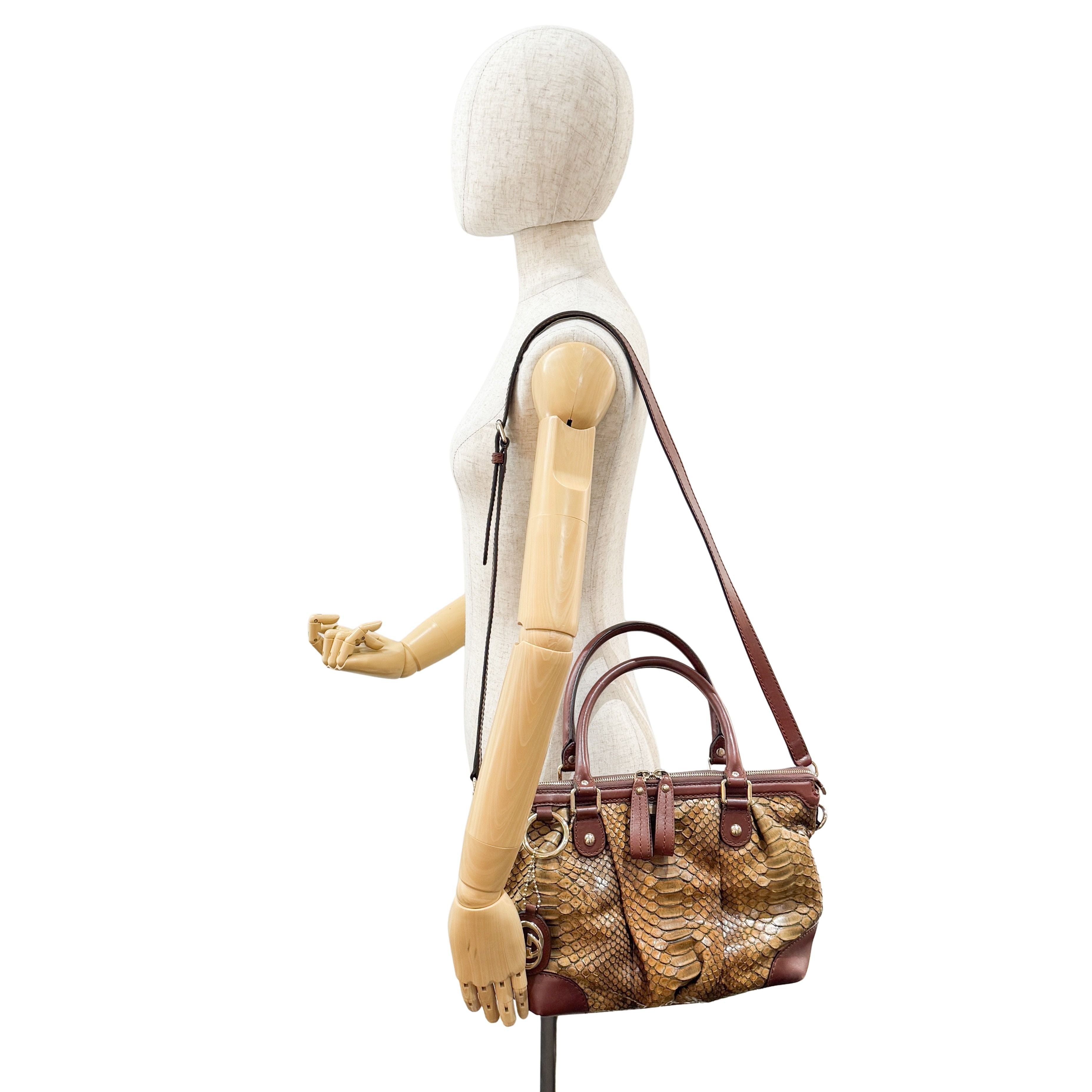 Sukey Brown Embossed Python Two-Way Bag