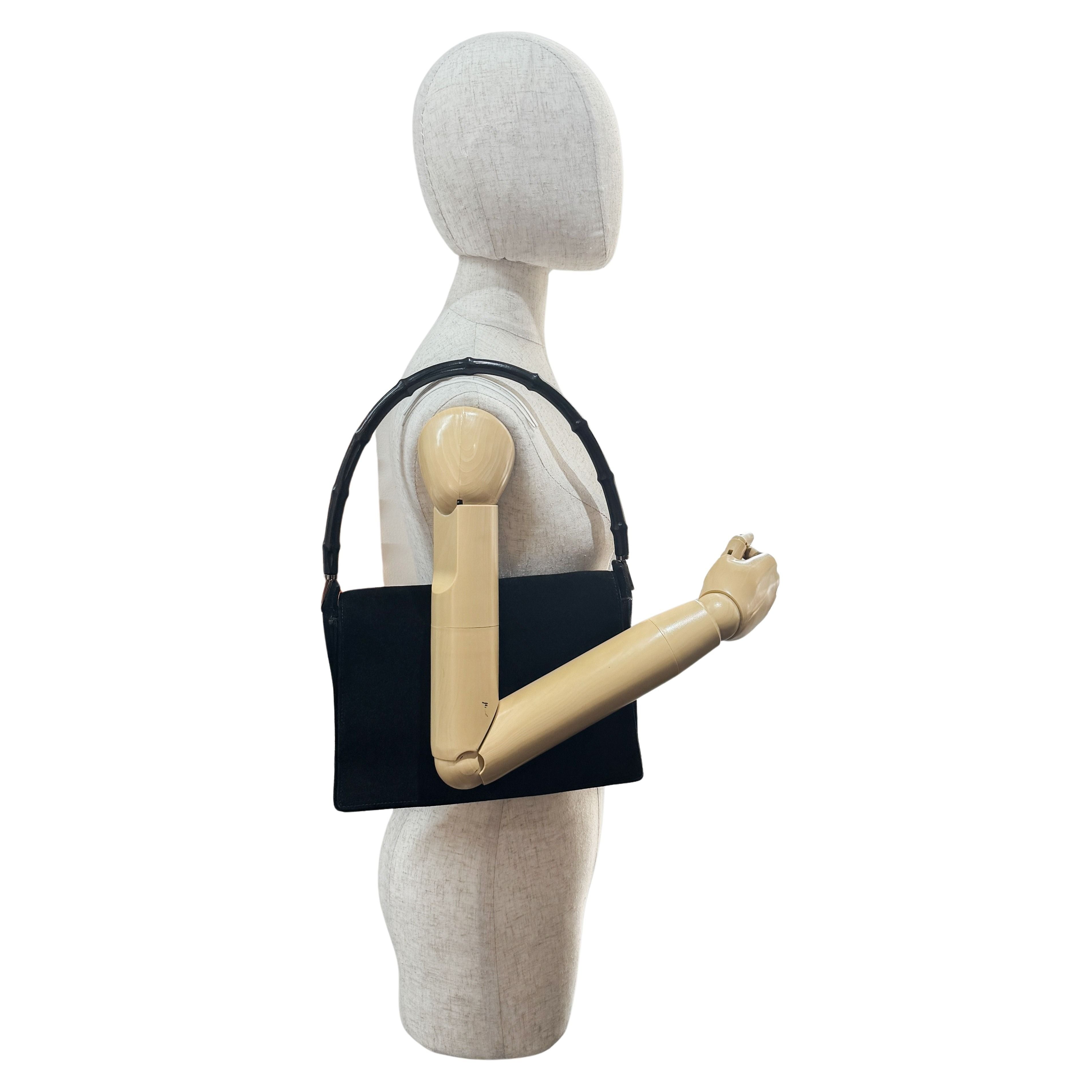 Bamboo Black Suede Shoulder Bag