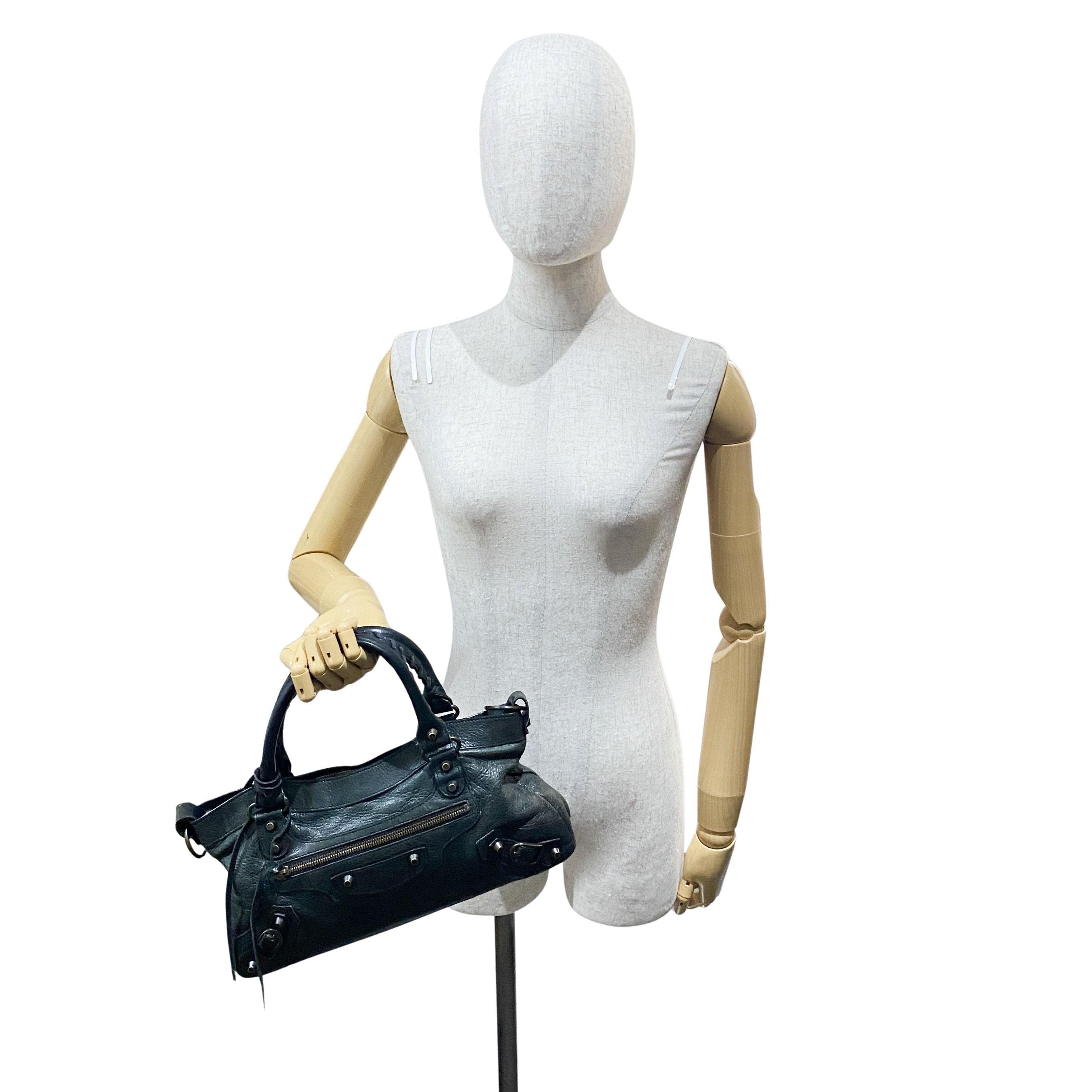 Mini City Black Calfskin Leather Two Way Bag