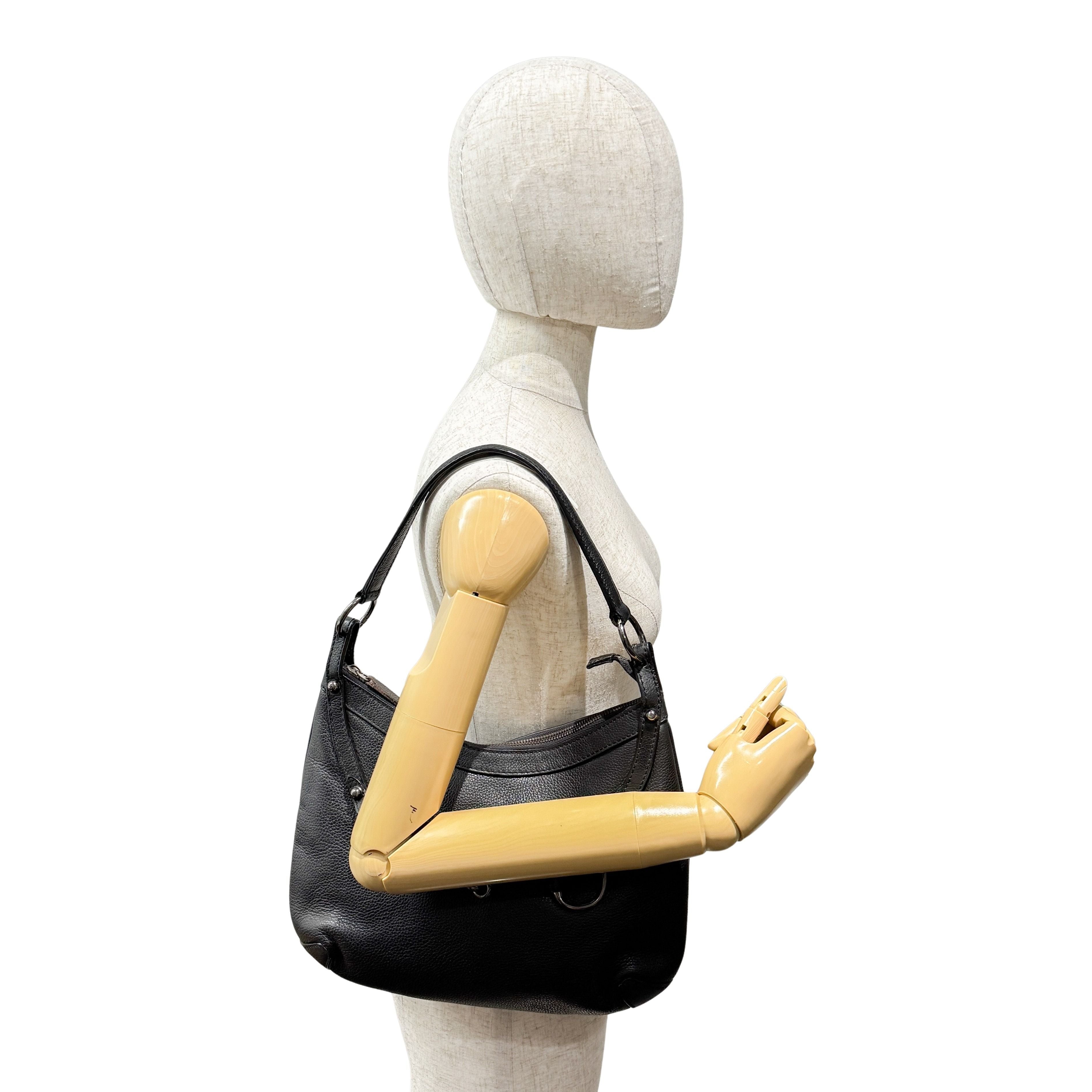 Horsebit Black Leather Shoulder Bag