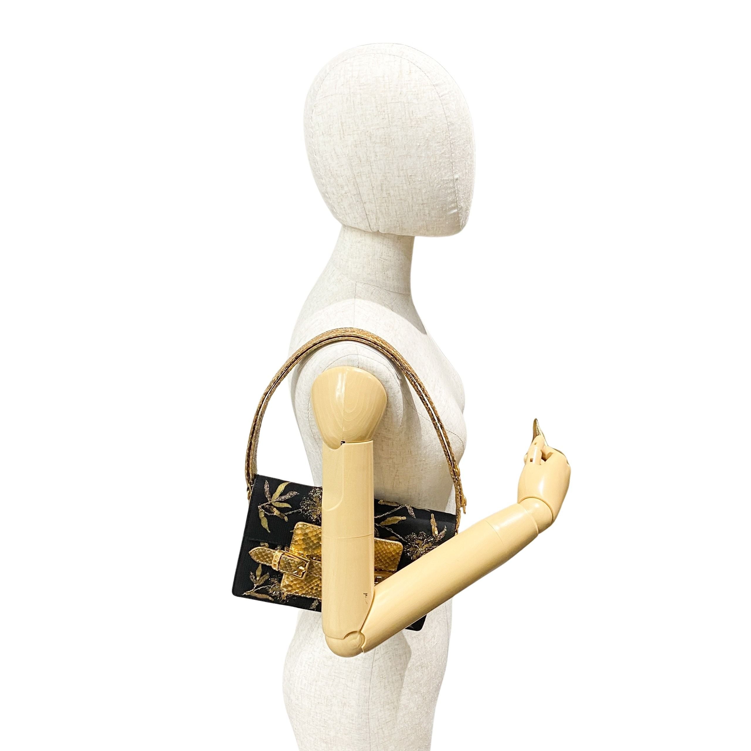 Embroidered Black And Gold Shoulder Bag