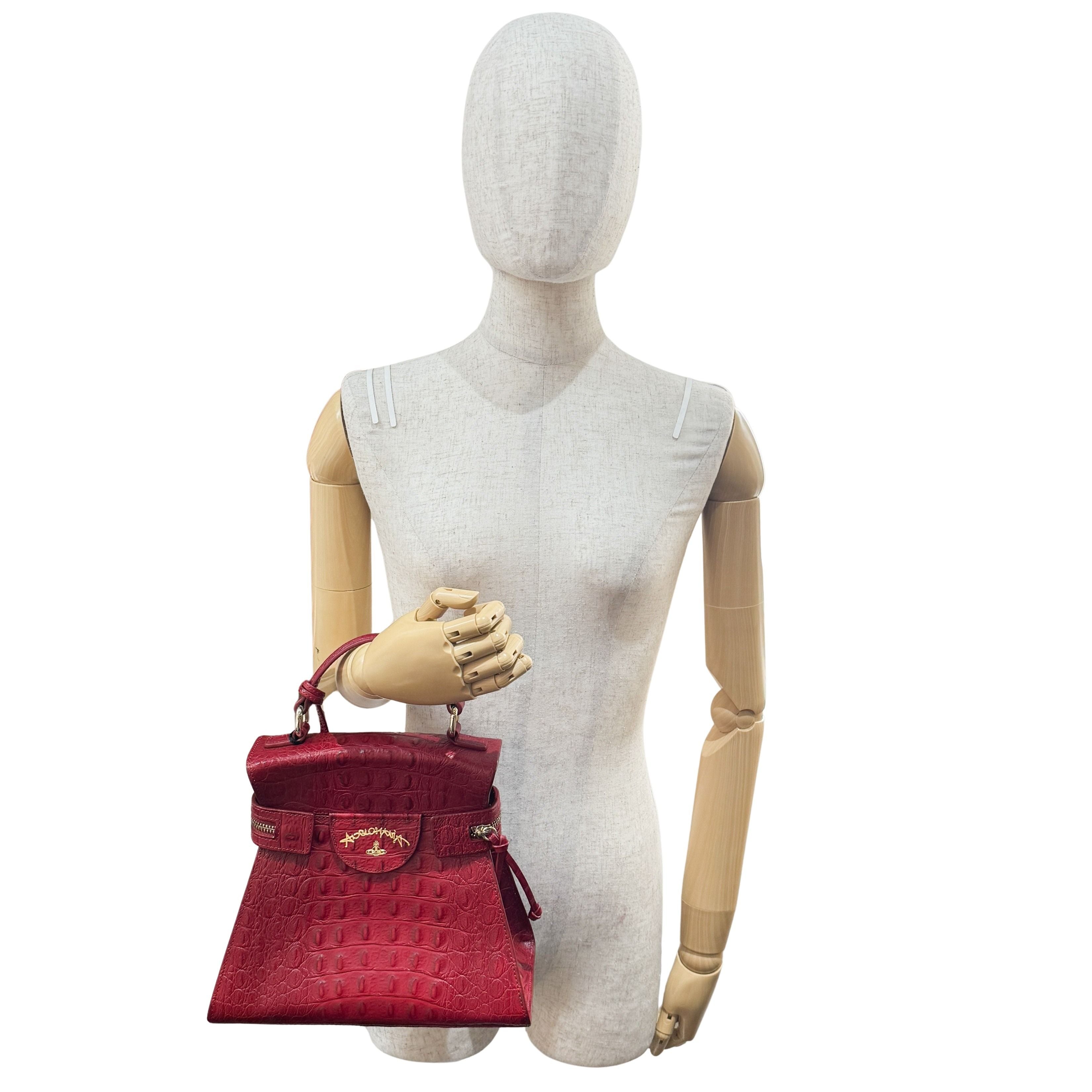 Red Crocodile Embossed Hand Bag