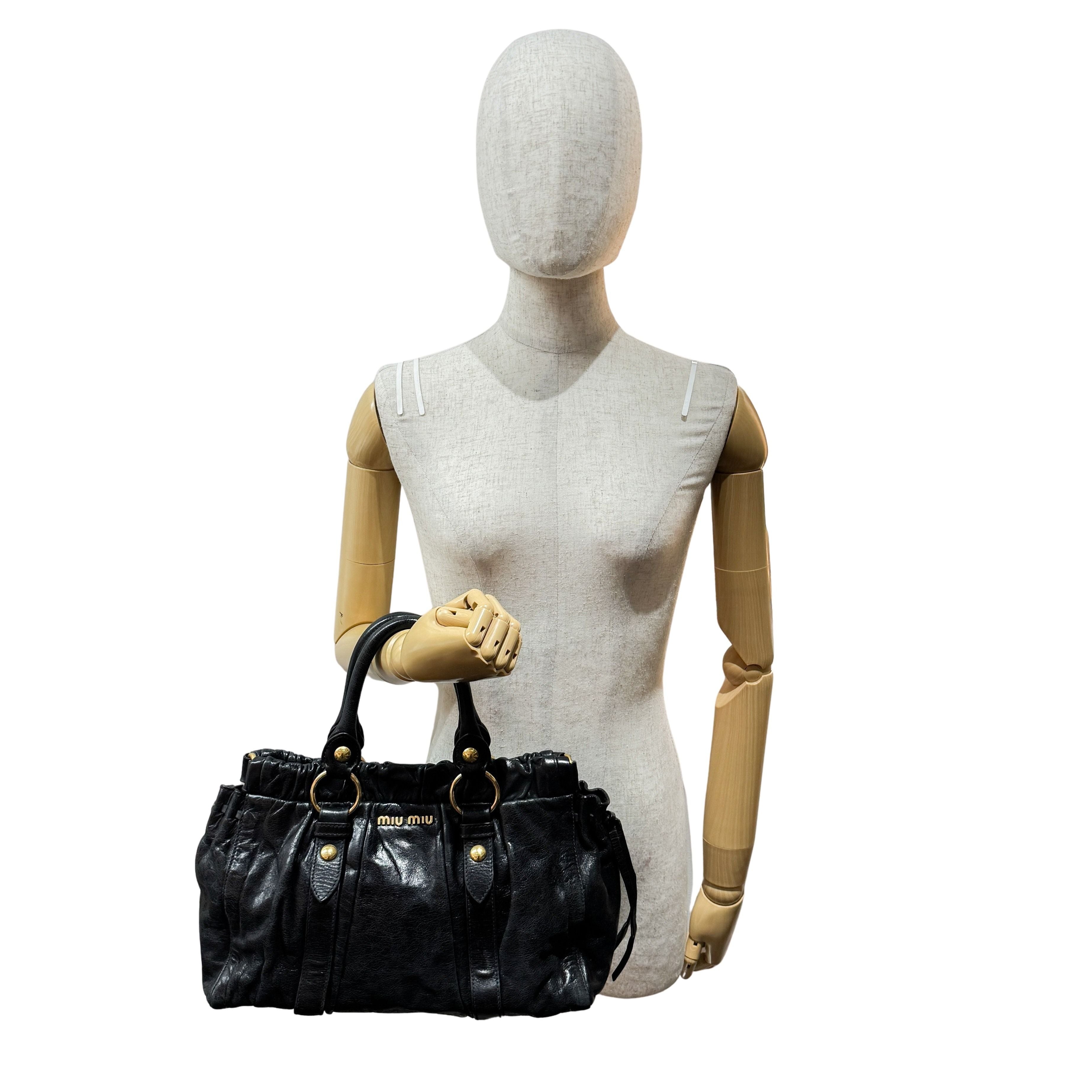 Vitello Bauletto Black Calfskin Leather Two Way Bag