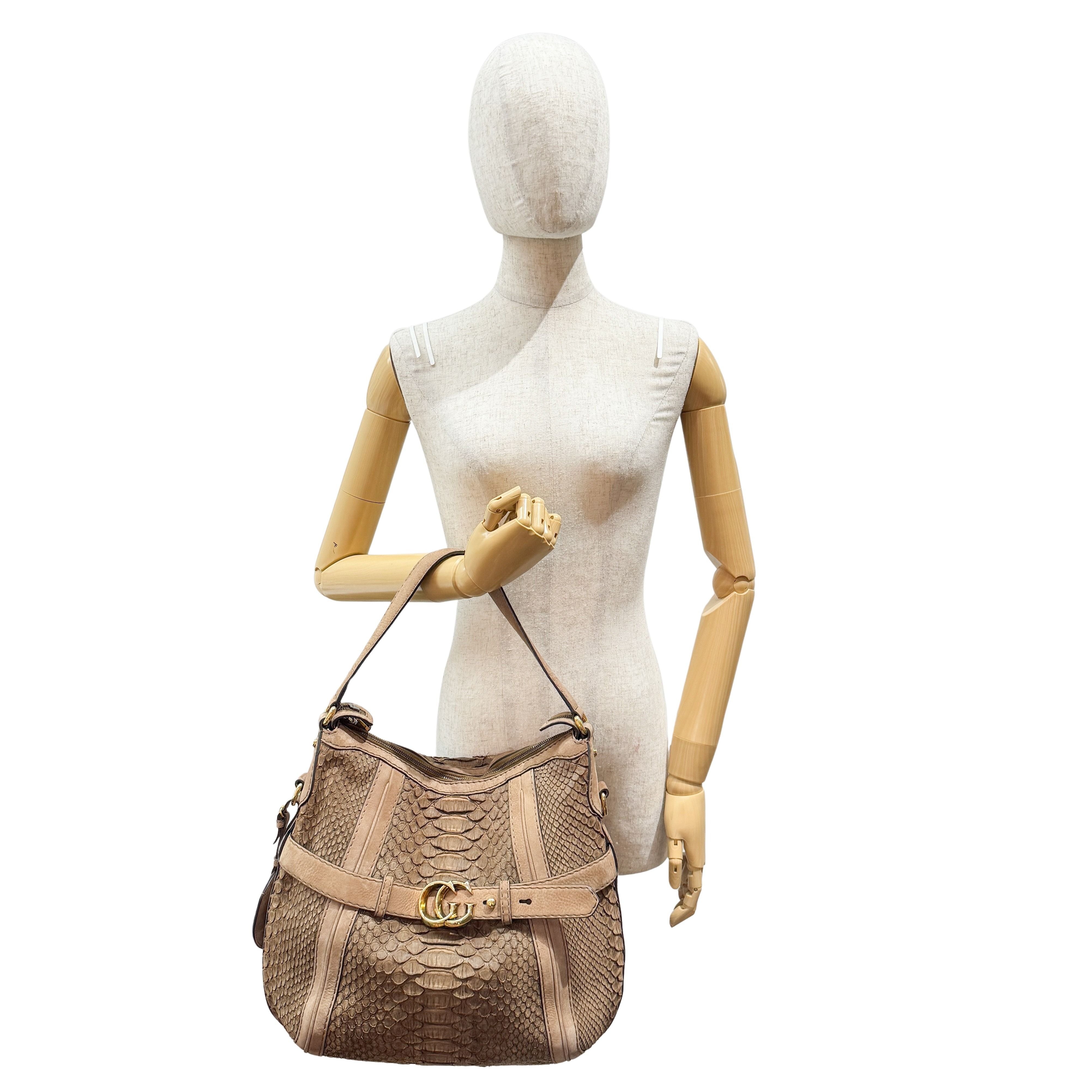 Wave Brown Python Embossed Leather Shoulder Bag