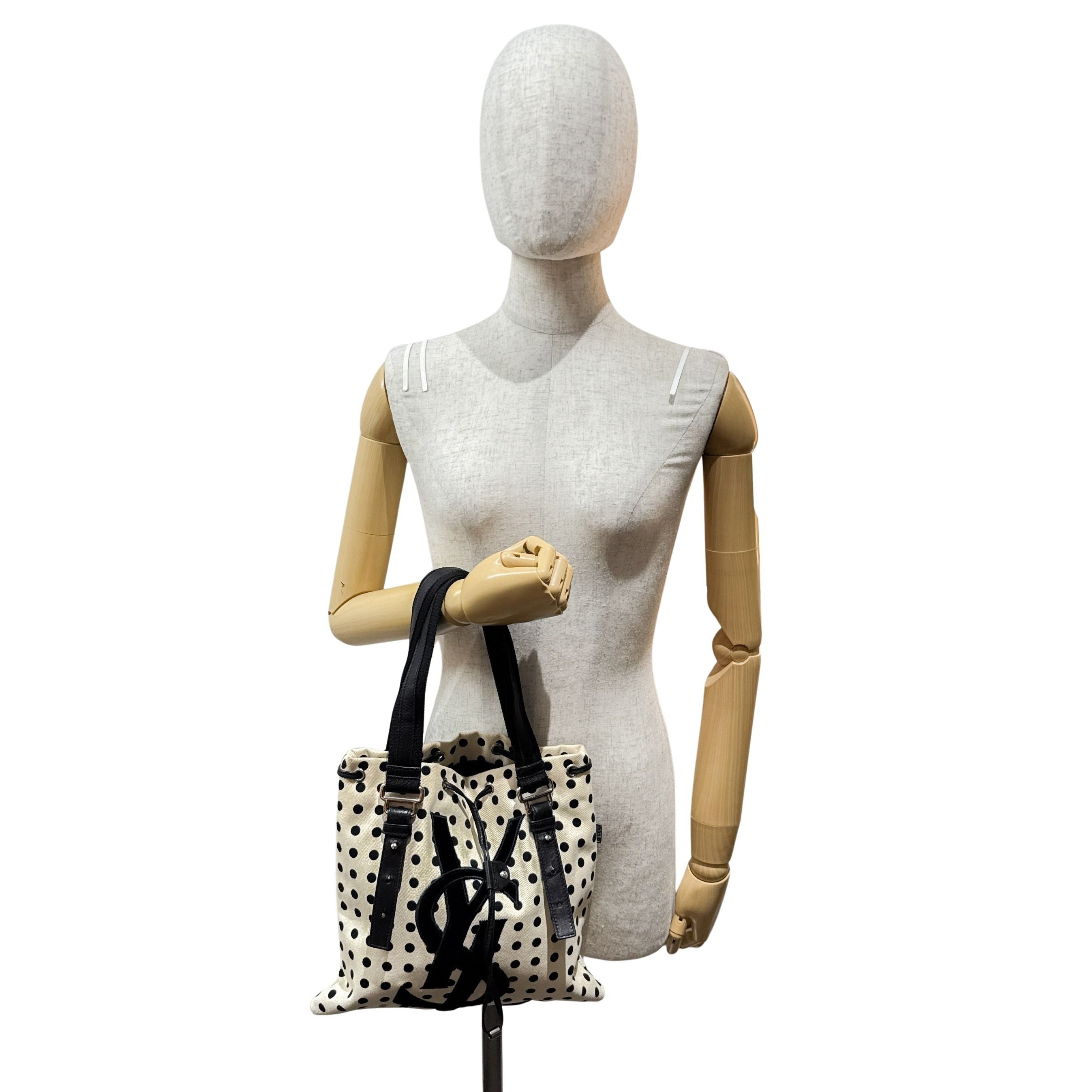 Blue Dotted White Cotton Tote Bag