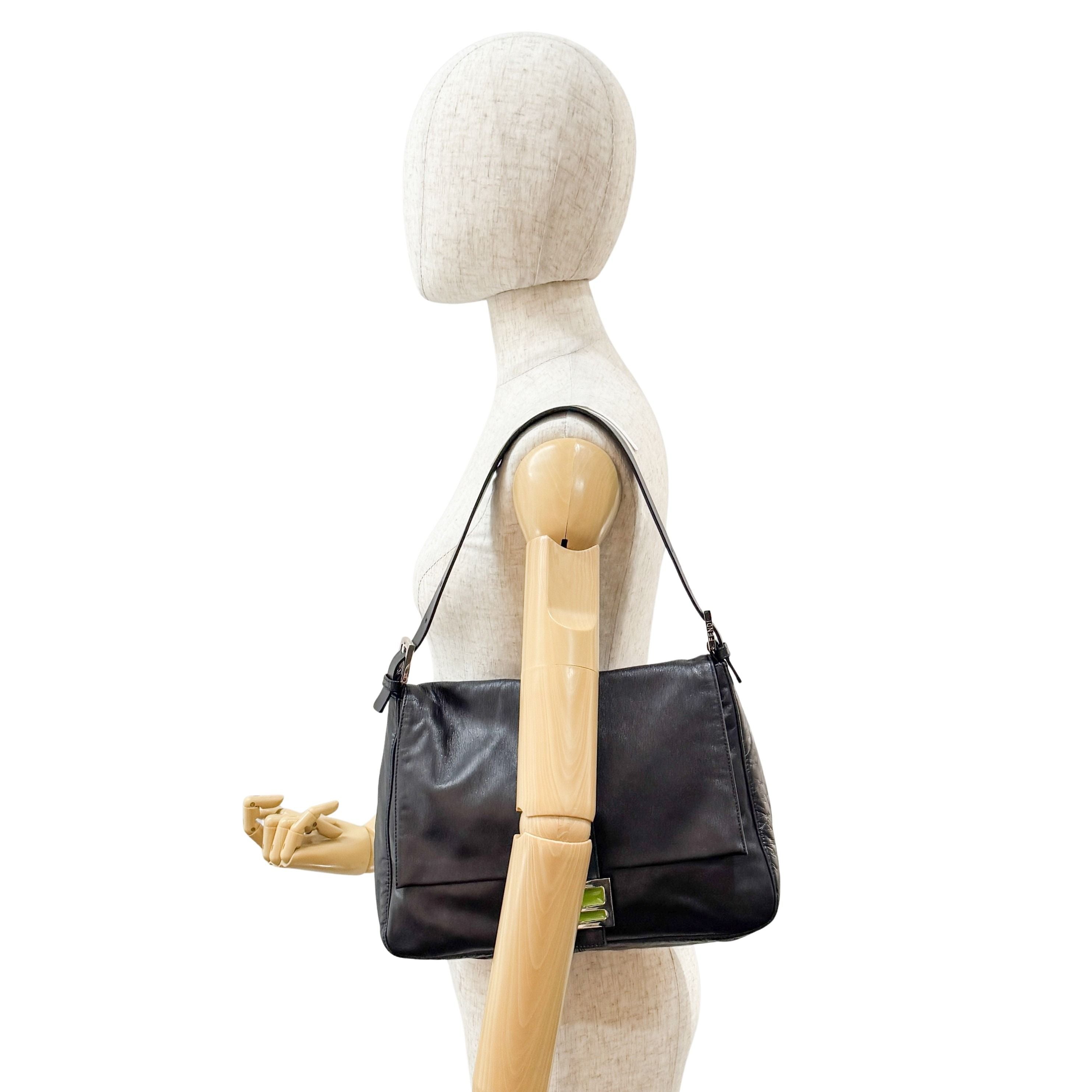 Mamma Baguette Black Leather Shoulder Bag