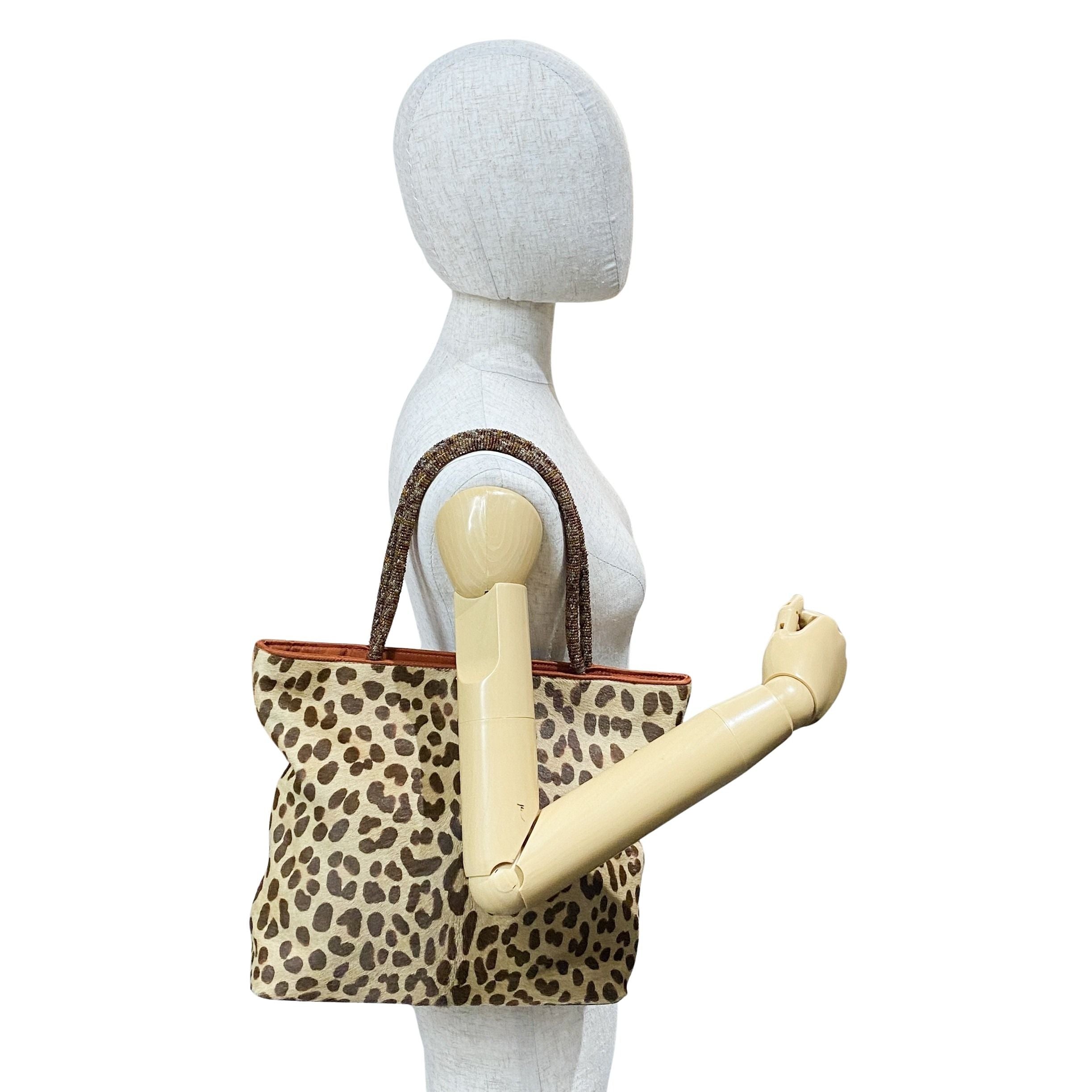 Vintage Brown Cheetah Print Pony Hair Two Way Bag