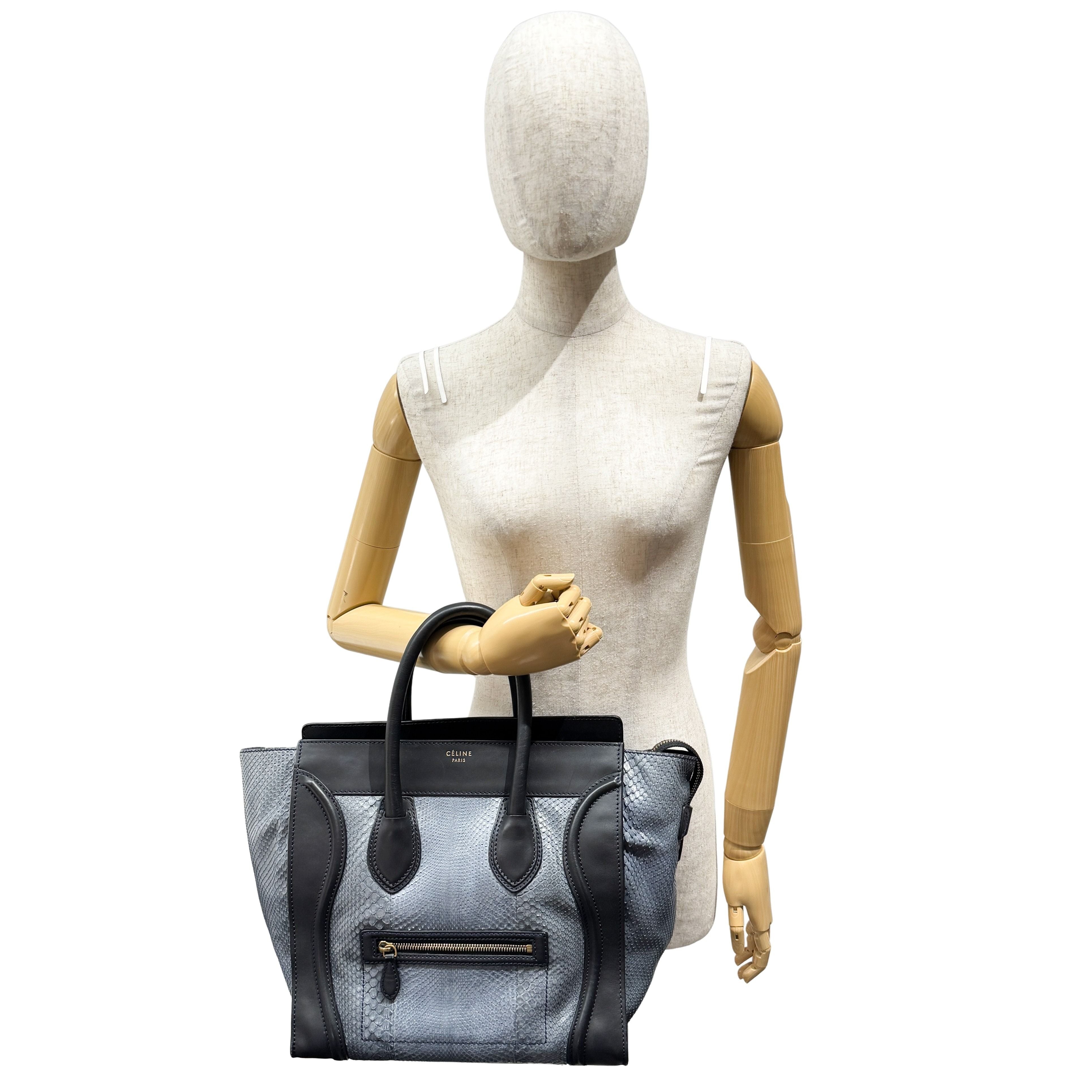 Luggage Micro Blue Python Embossed Leather Hand Bag