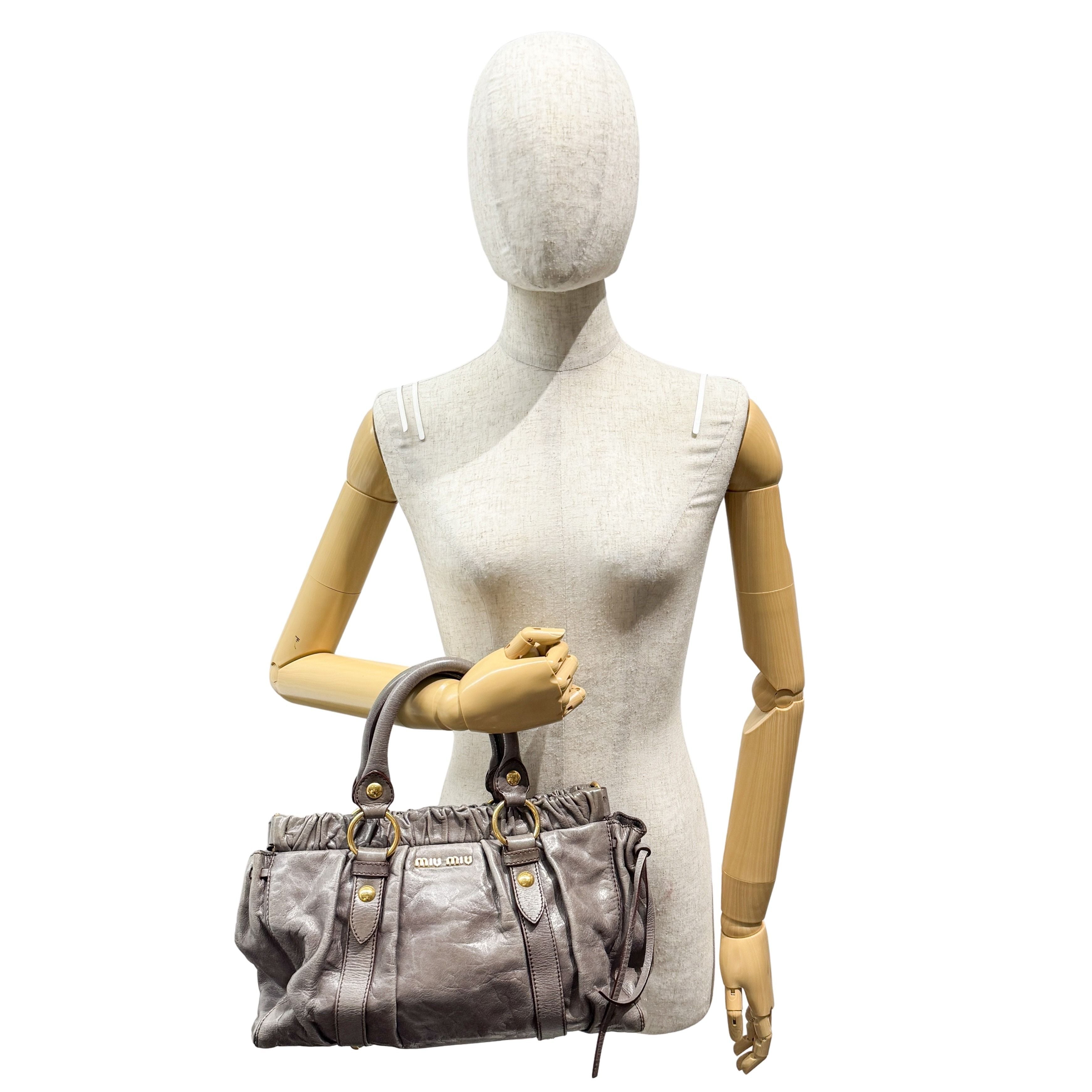 Vitello Grey Calfskin Leather Two Way Bag