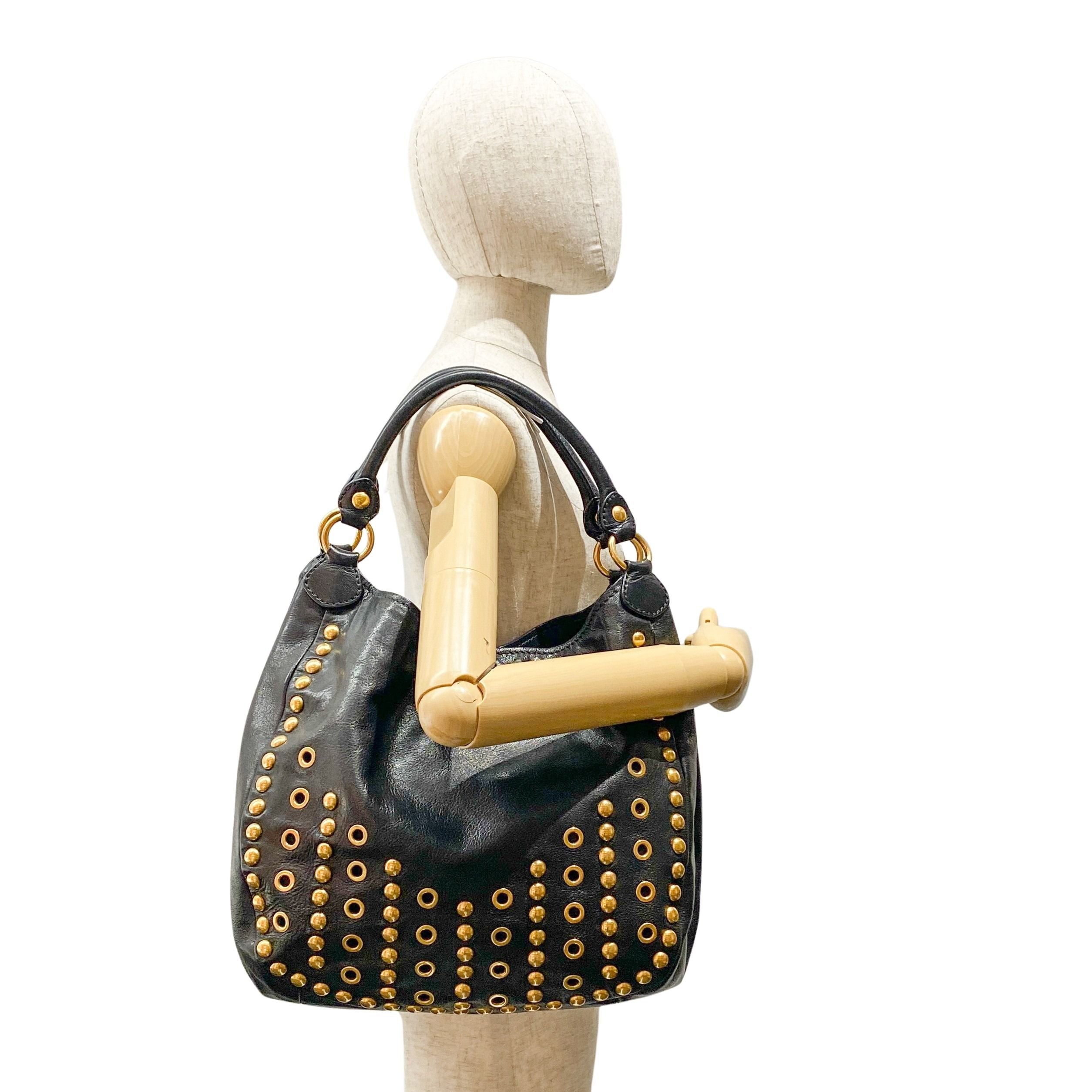 Vintage Black Gold Studded Leather Bag