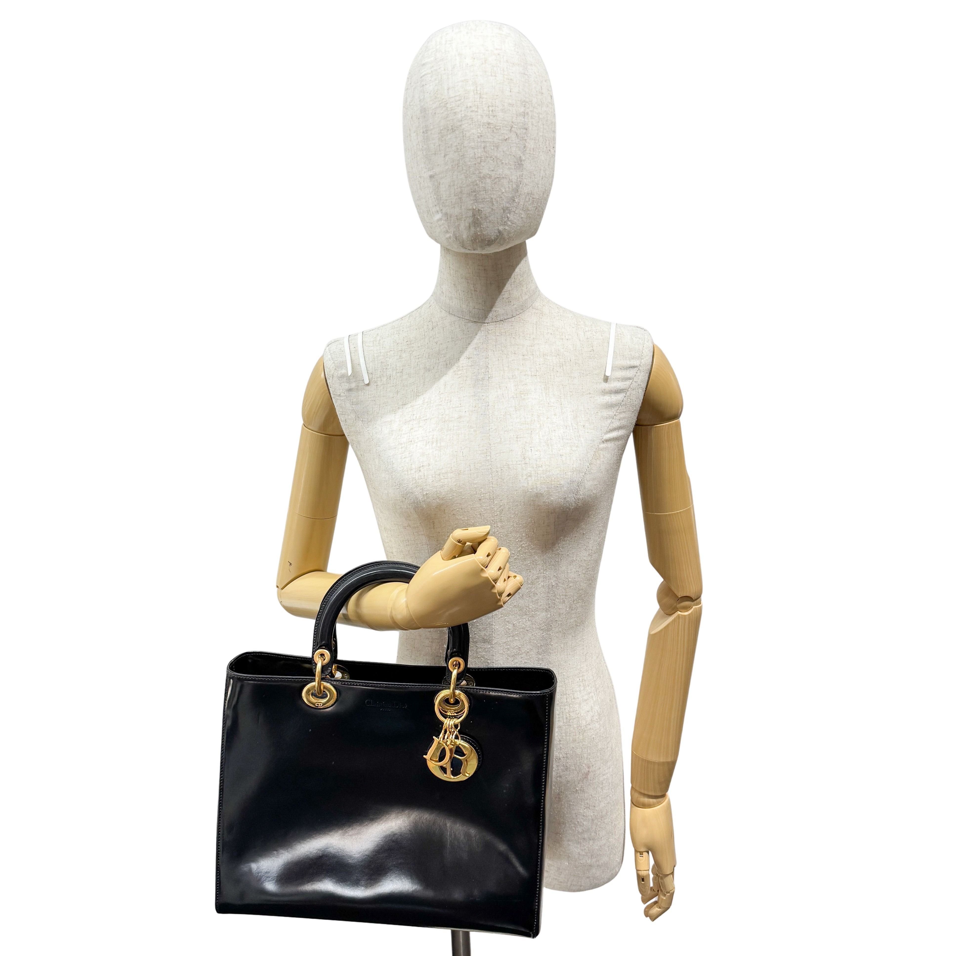 Lady Dior Black Patent Leather Hand Bag