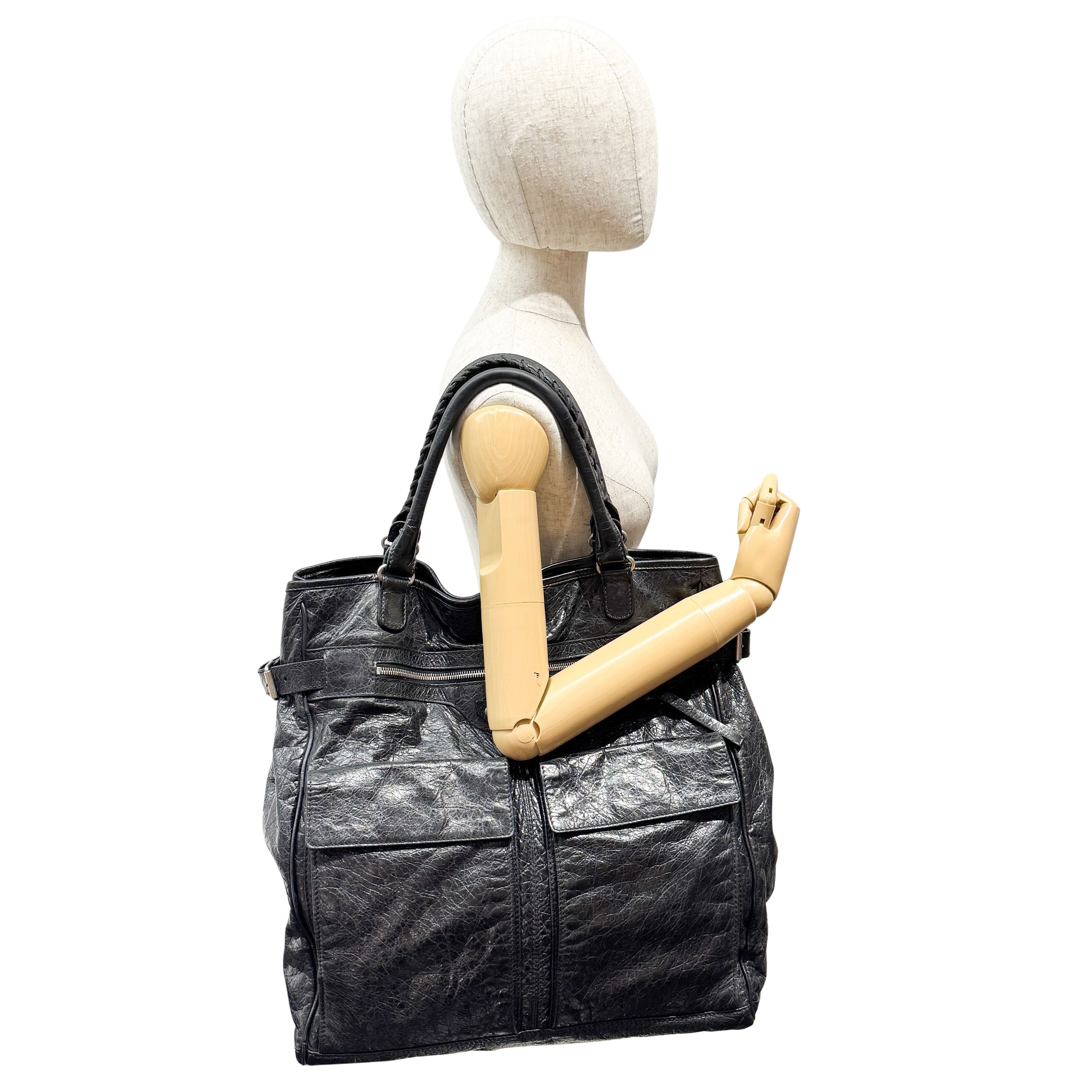 Black Leather City Tote