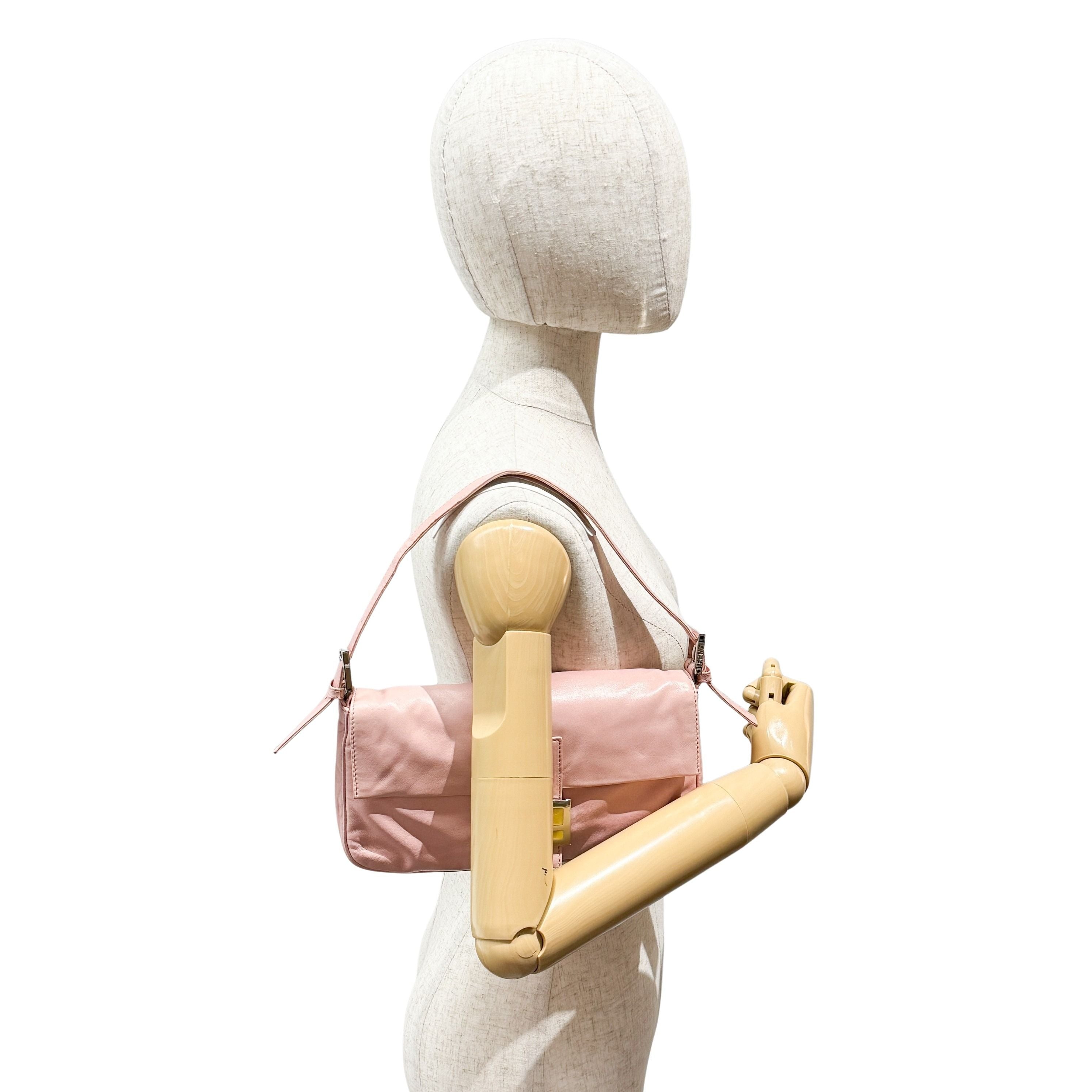 Baguette Pink Leather Shoulder Bag