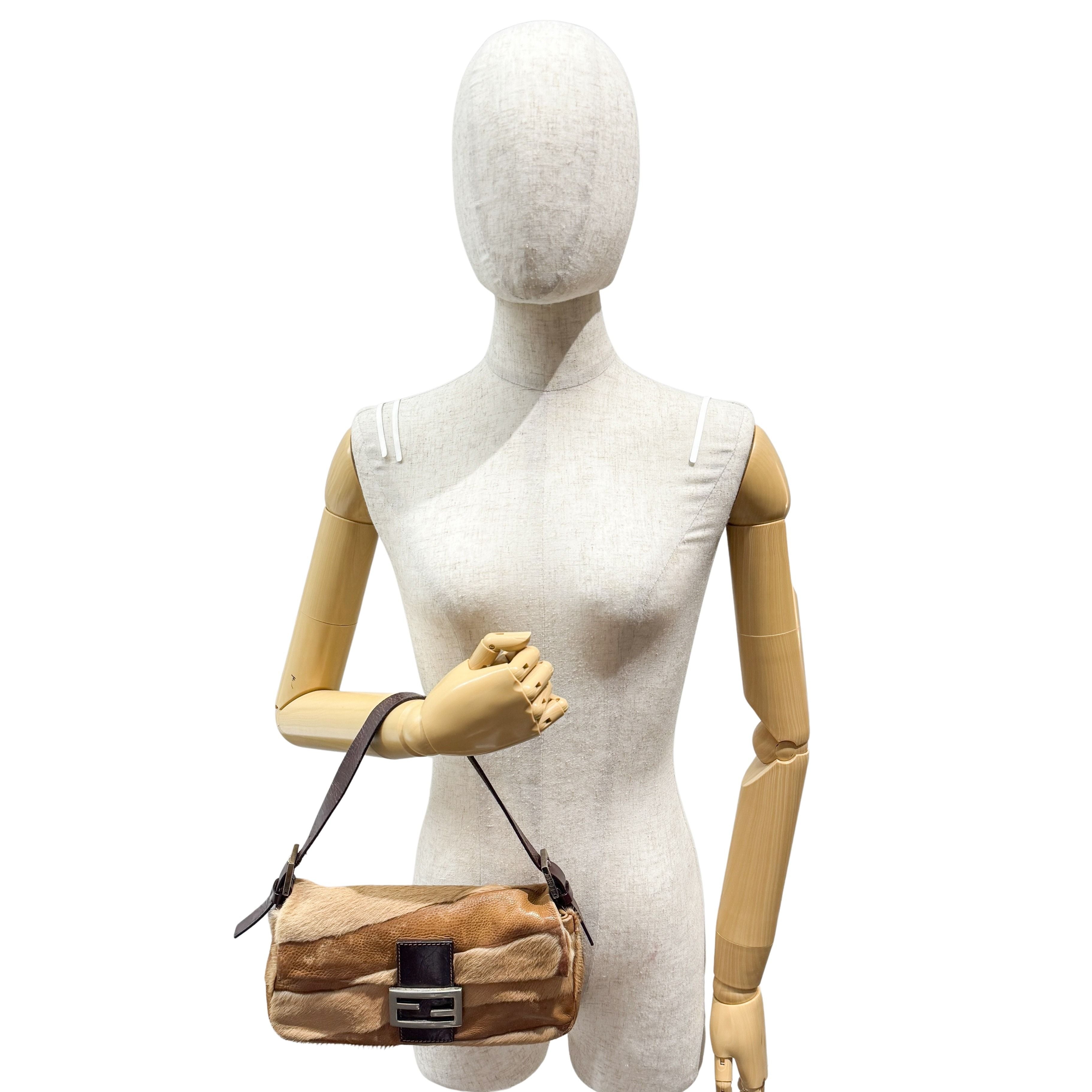 Baguette Brown Leather & Pony Hair Shoulder Bag