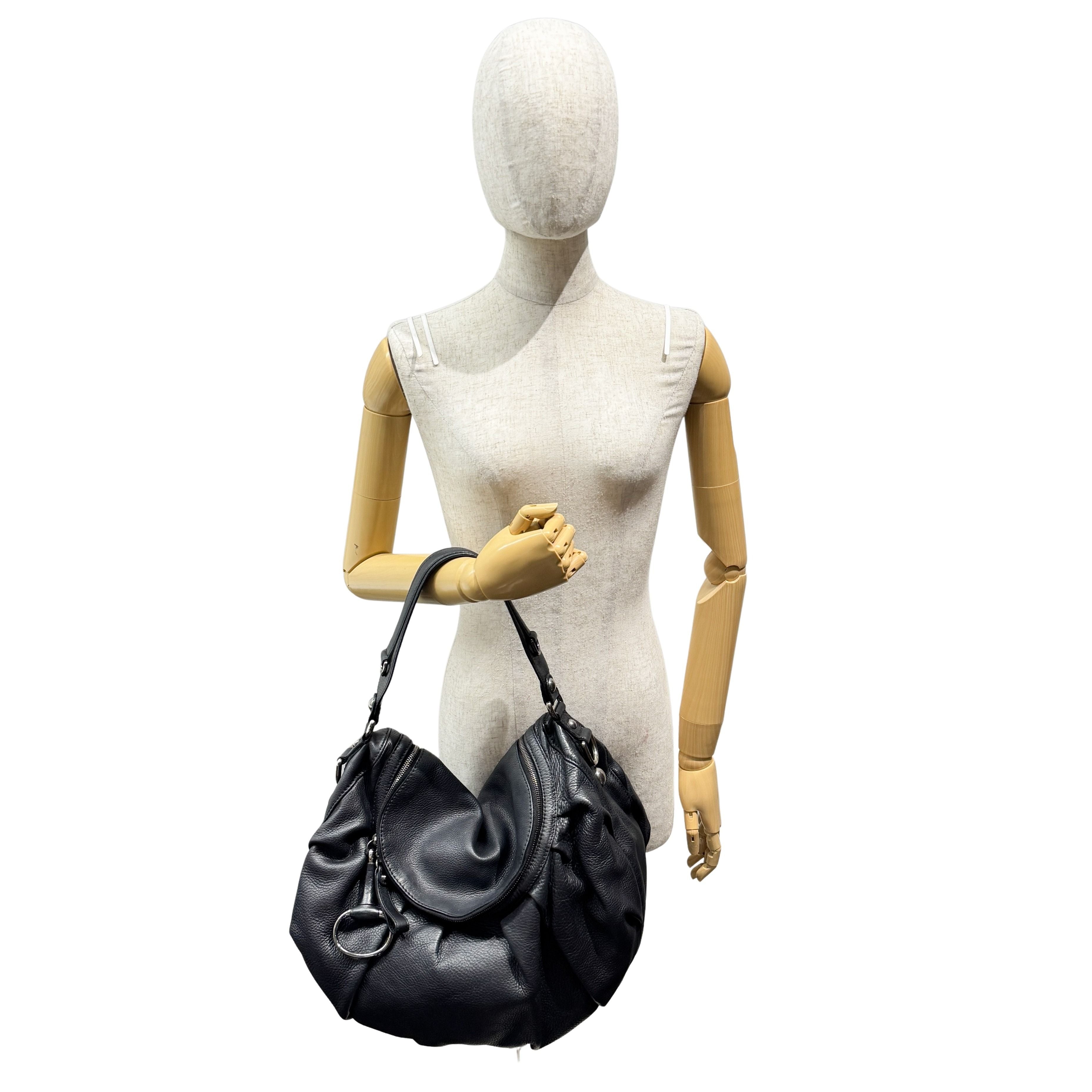 Icon Black Leather Hobo Shoulder Bag