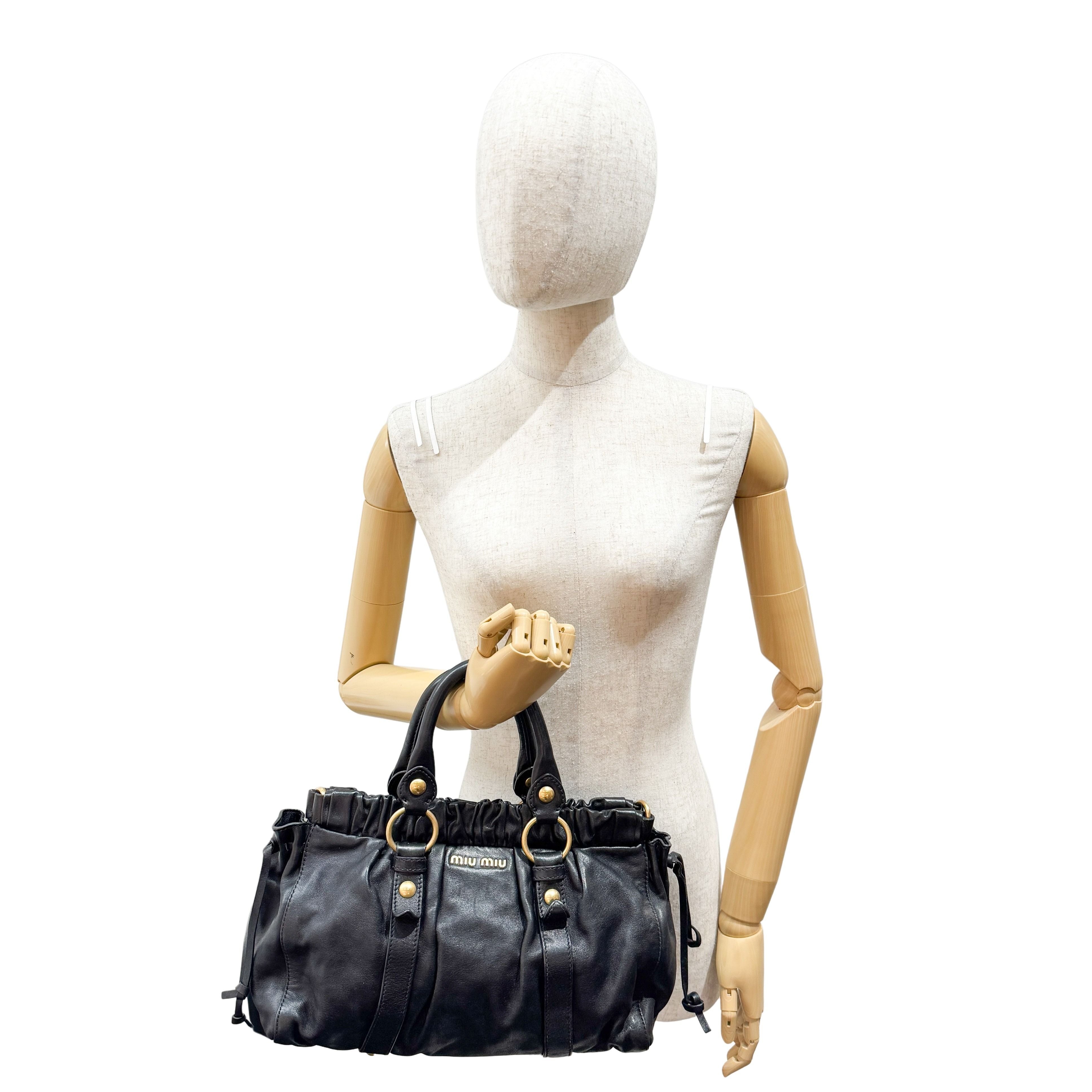 Vitello Black Calfskin Leather Two Way Bag