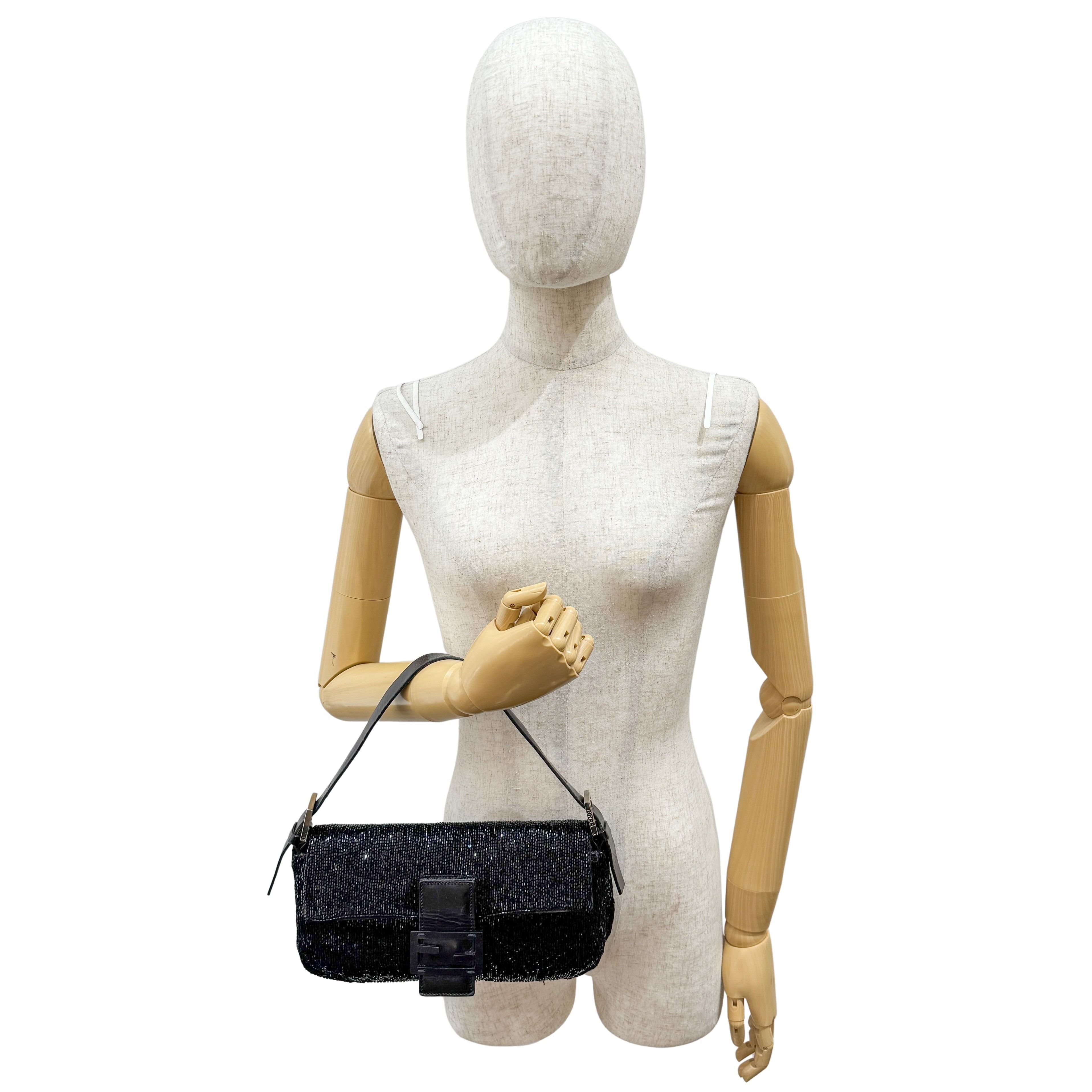 Baguette Black Beading Shoulder Bag