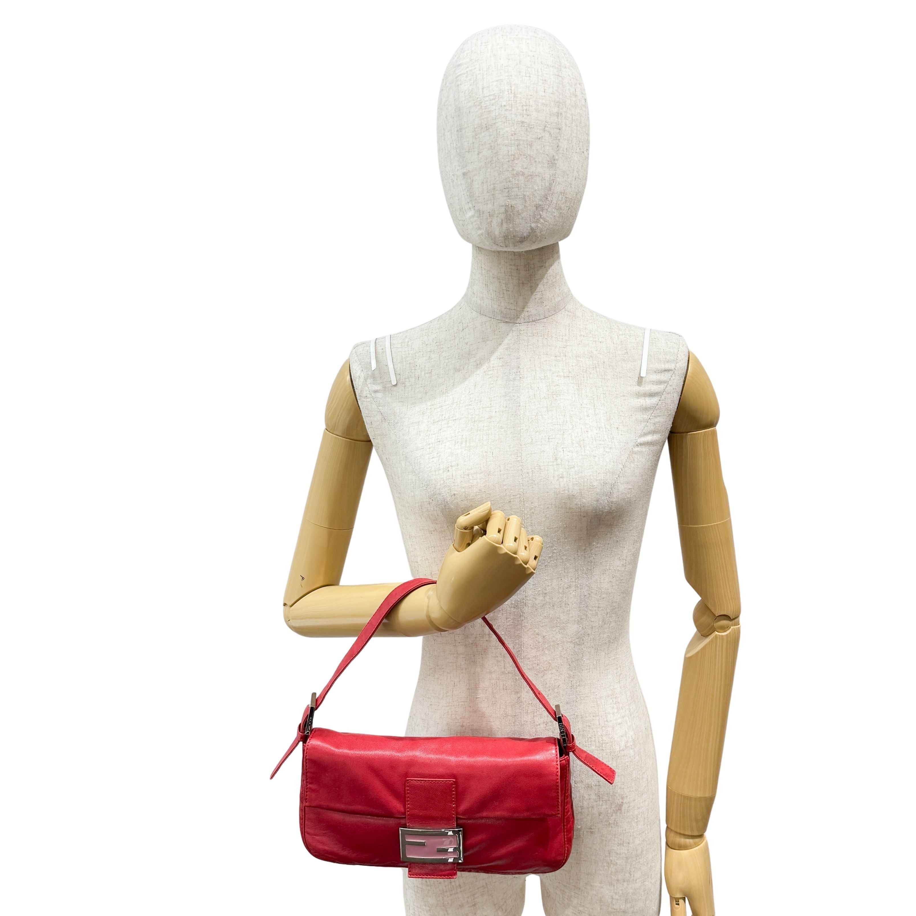 Baguette Red Lambskin Leather Shoulder Bag