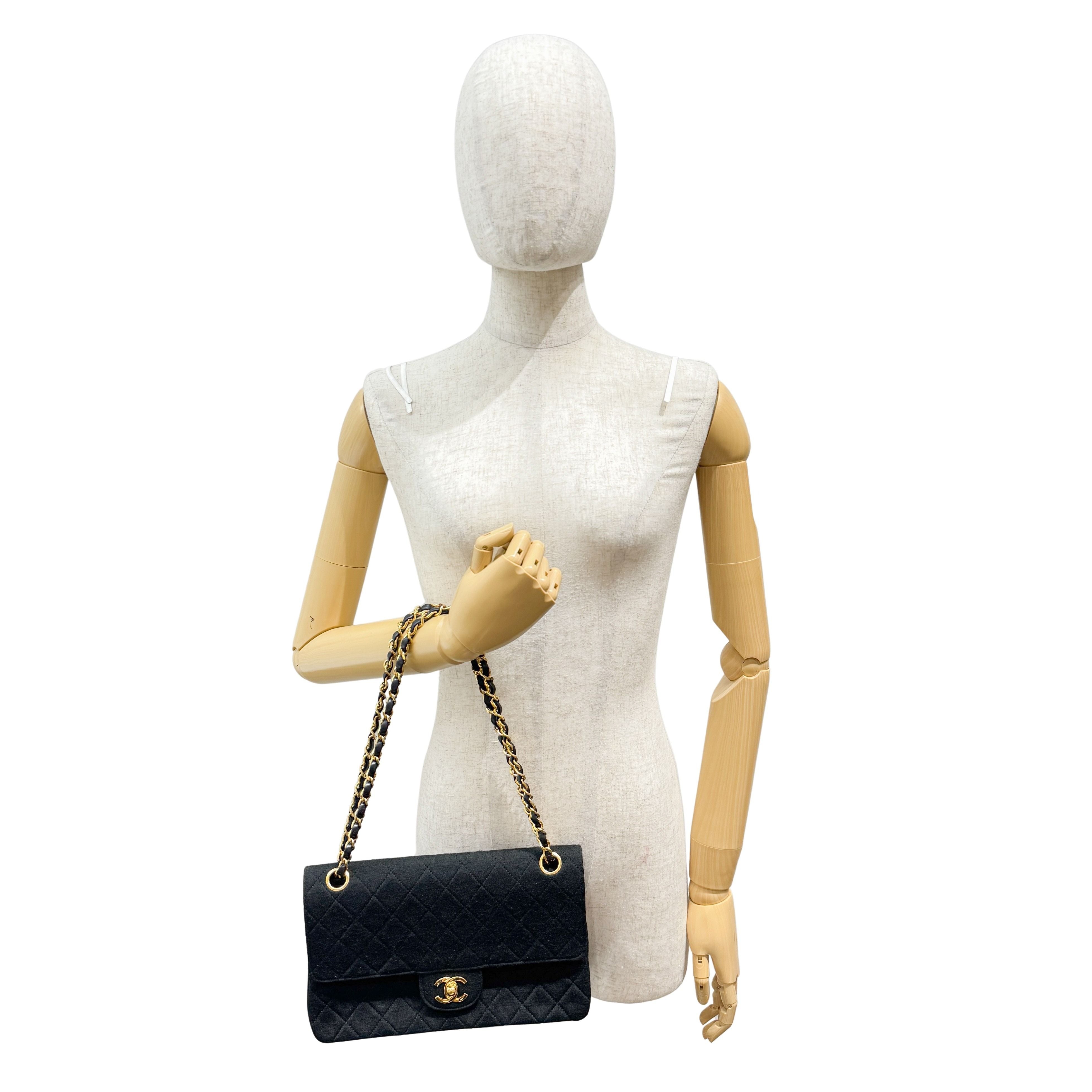 Timeless Double Flap Black Cotton Shoulder Bag