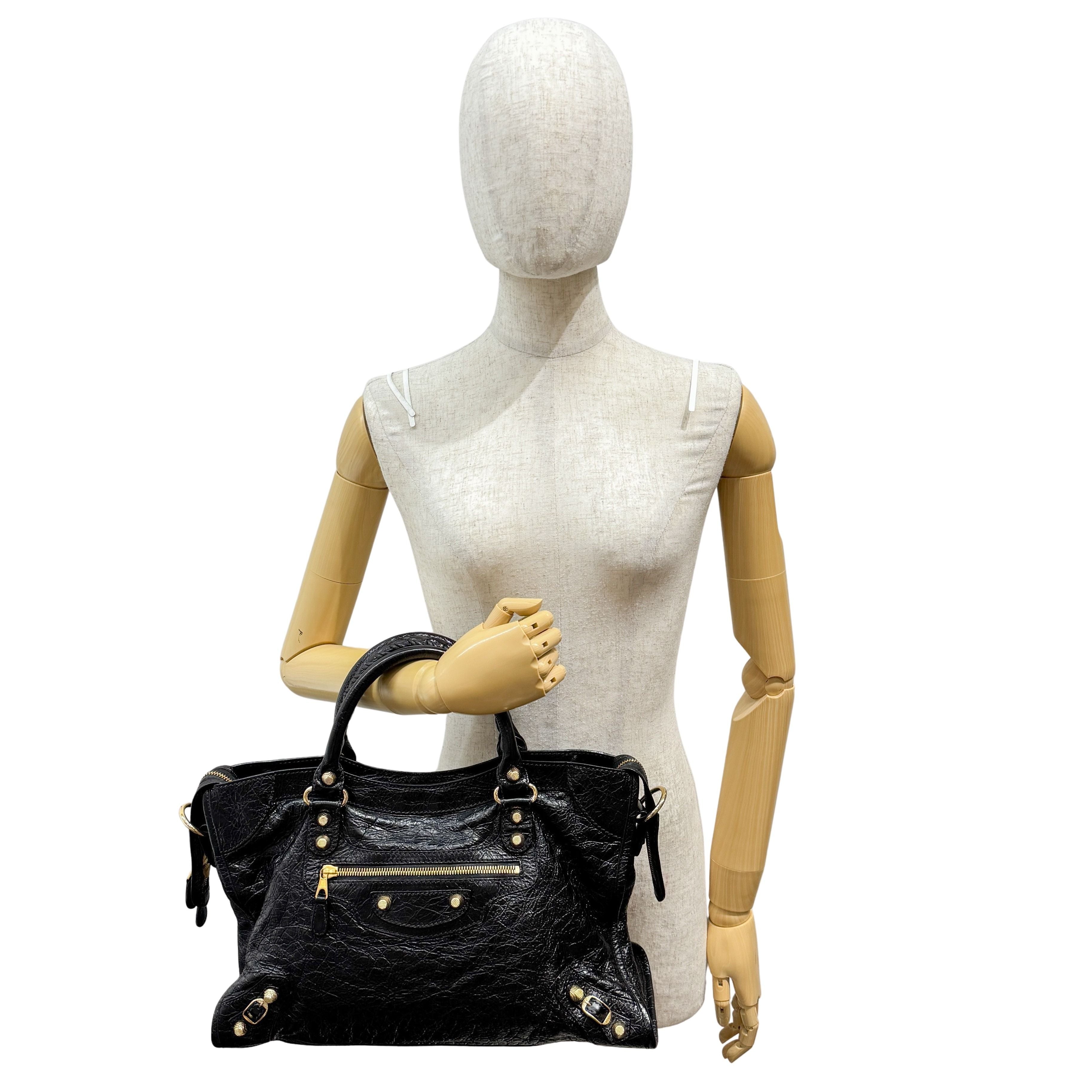 The City Black Calfskin Leather Two Way Bag