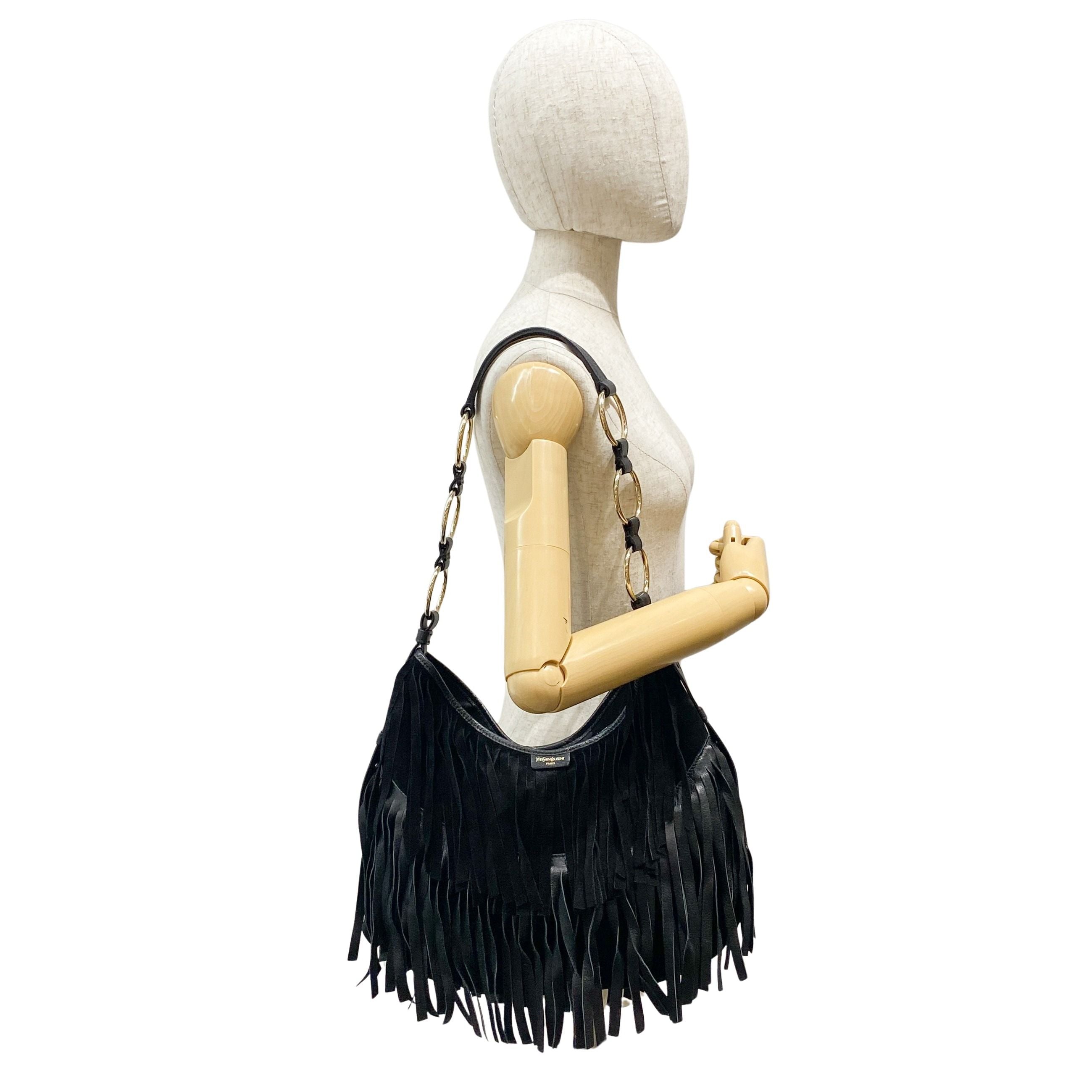 Fringe Black Suede Hobo Bag
