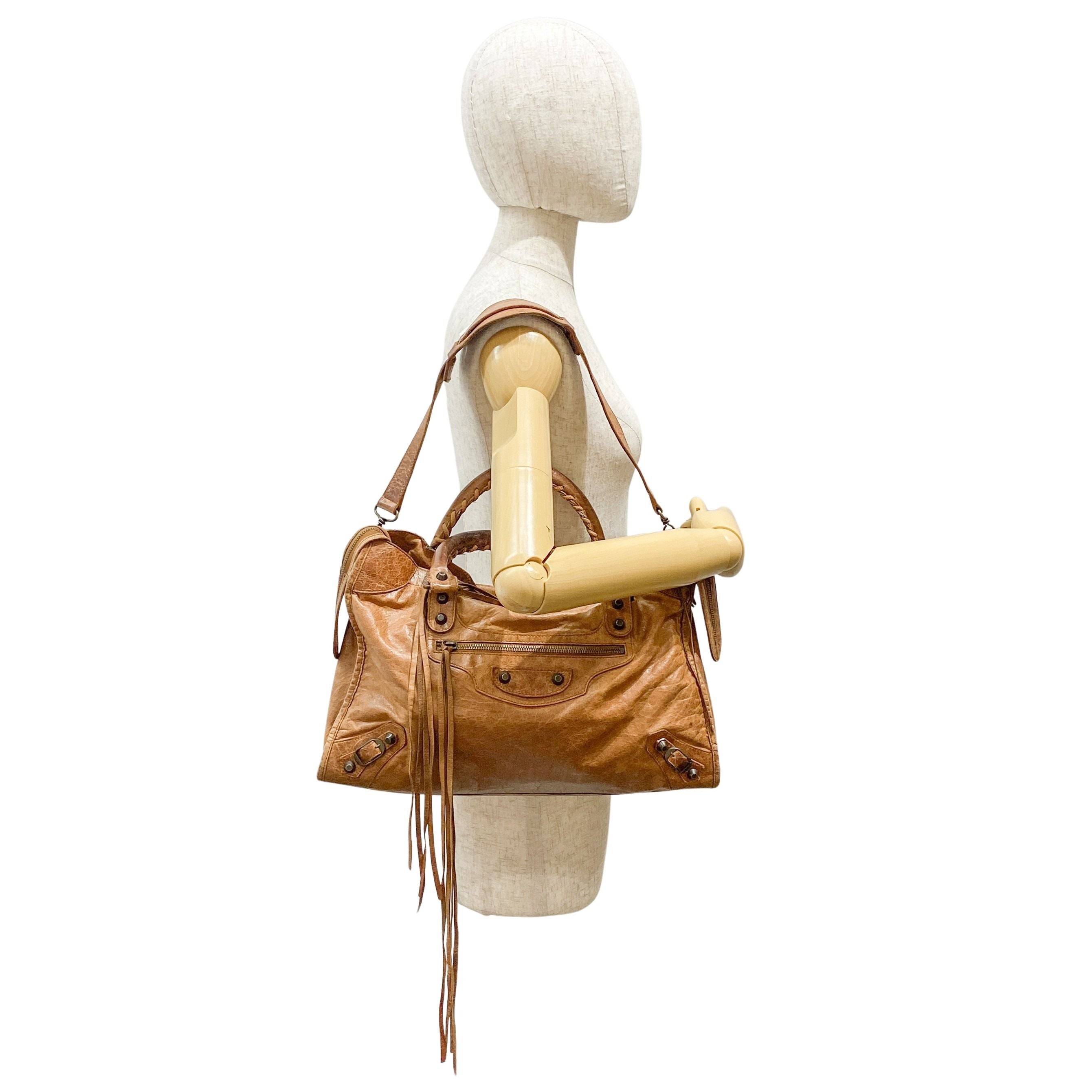 The City Brown Calfskin Leather Two Way Bag