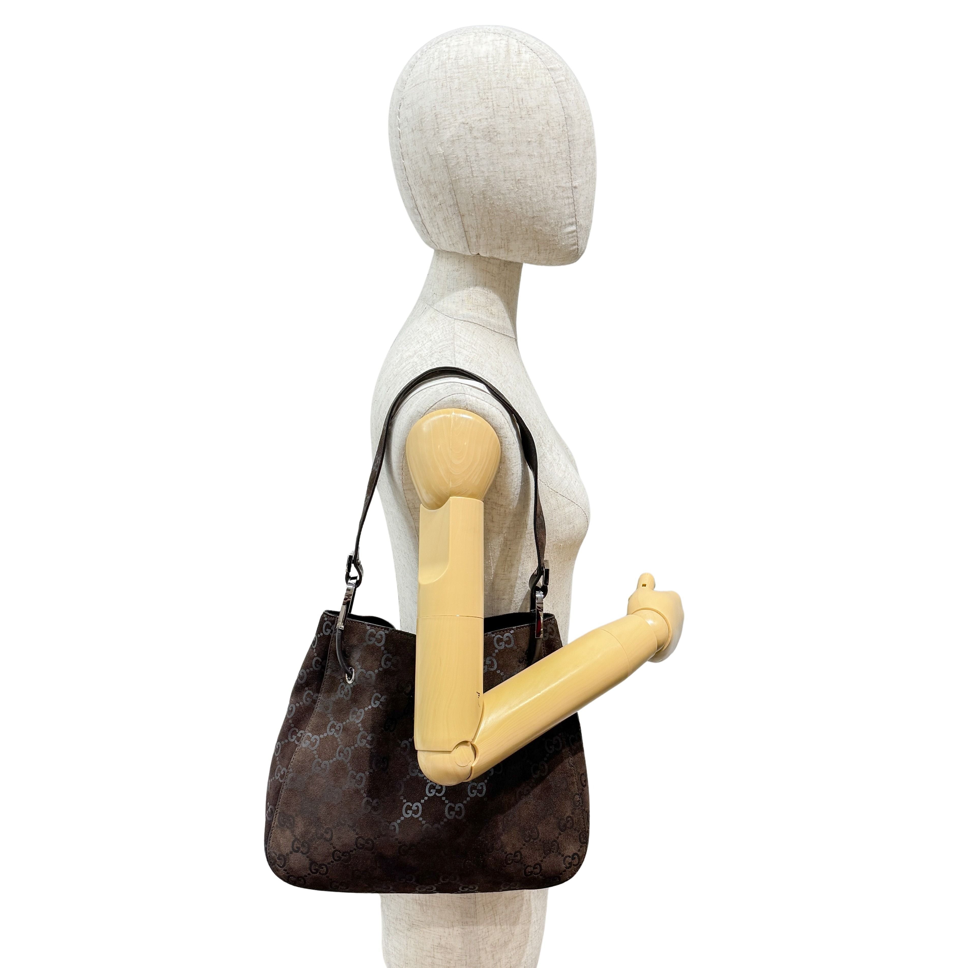 GG Brown Suede Shoulder Bag