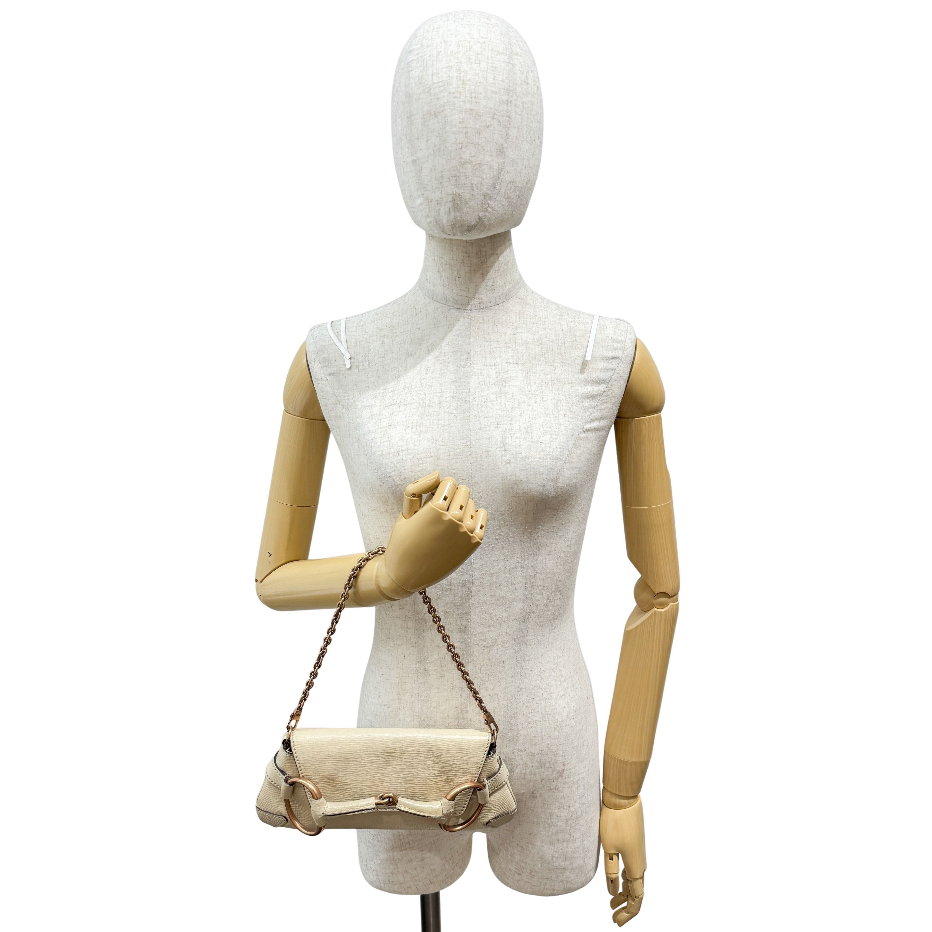 Horsebit Beige Leather Chain Shoulder Bag