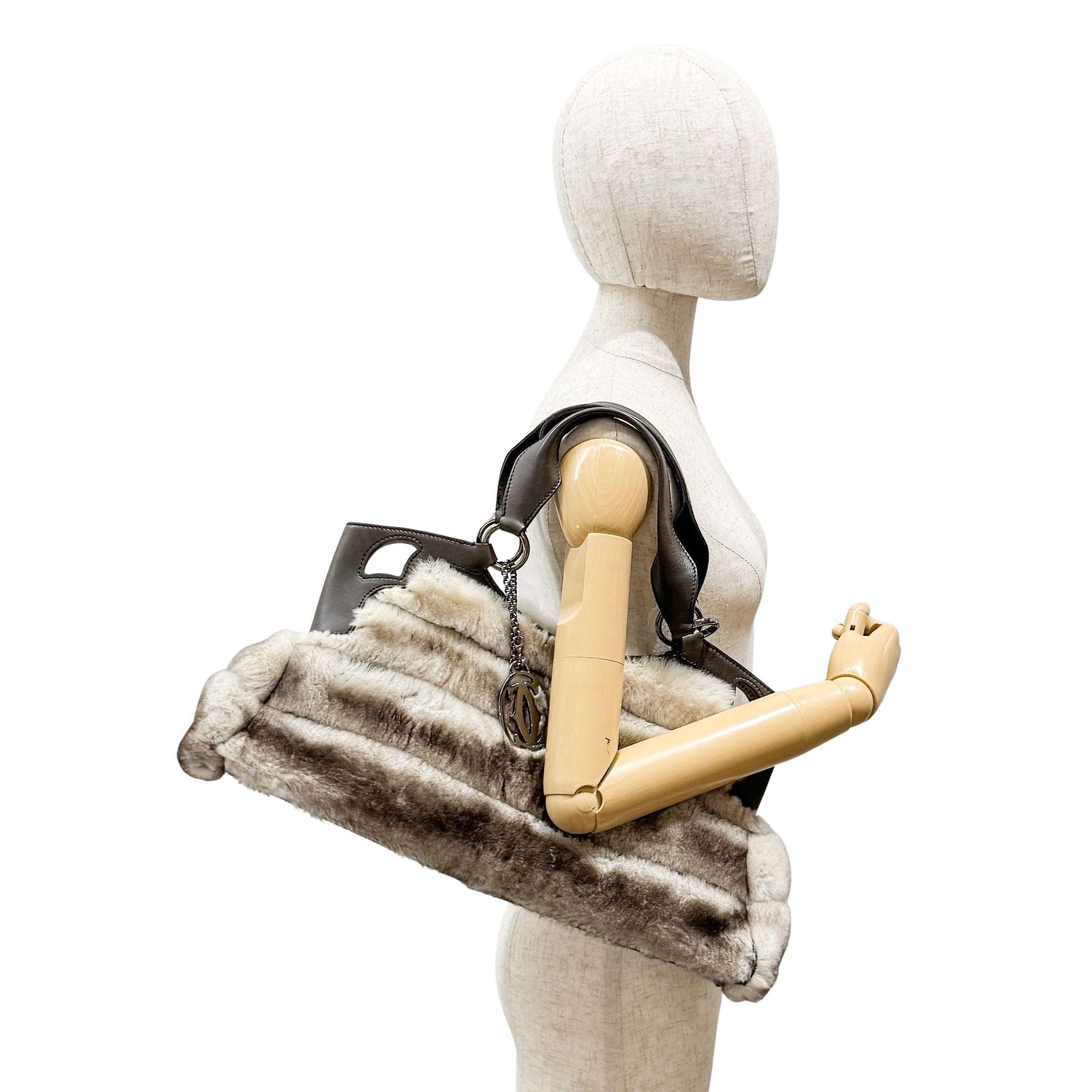 Brown & White Rabbit Fur Shoulder Bag