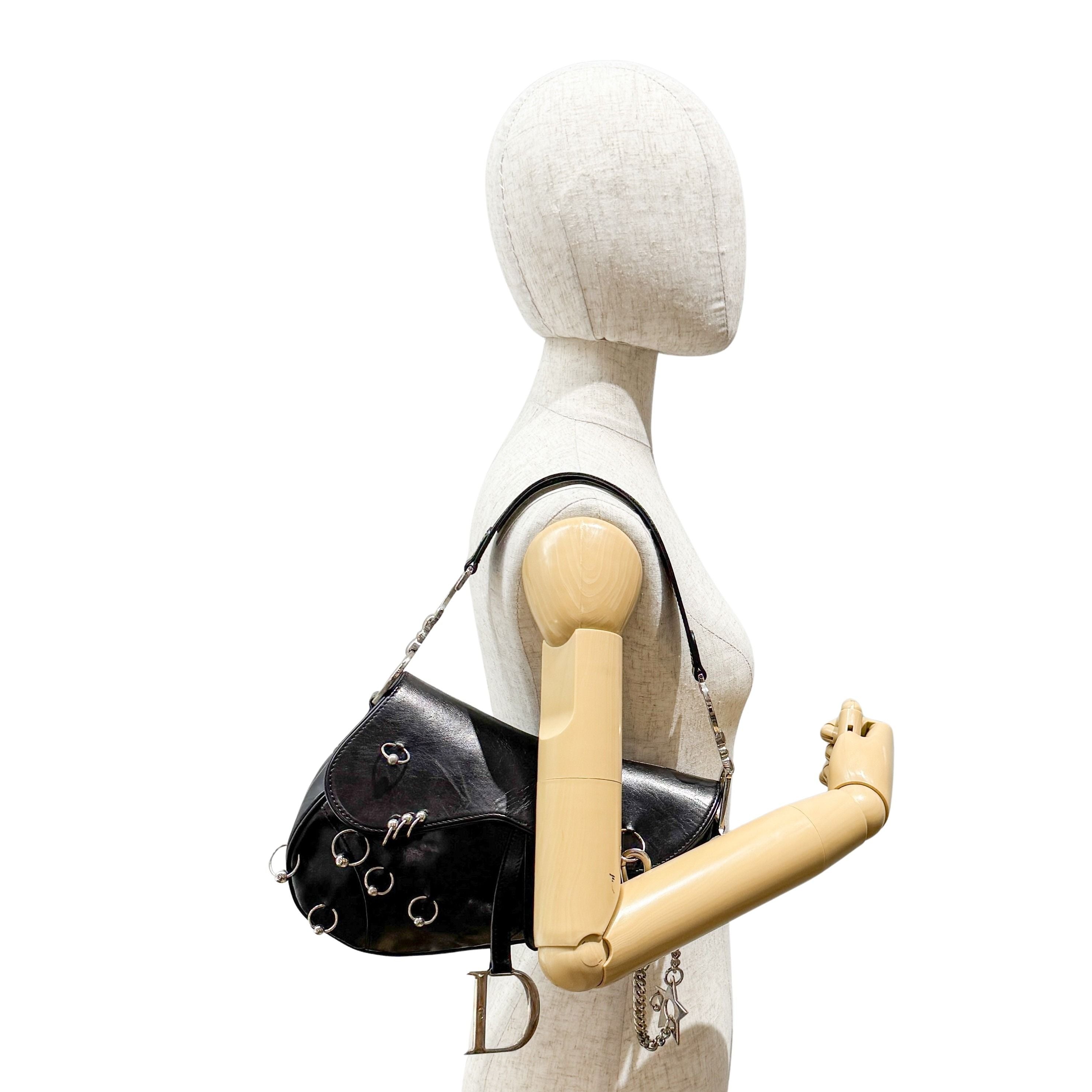 Hardcore Piercing Black Leather Shoulder Bag