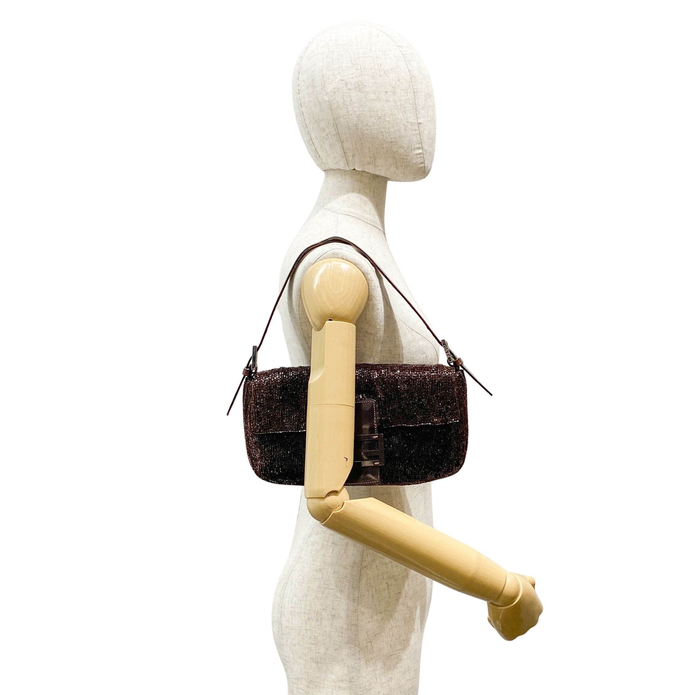 Baguette Brown Beaded Shoulder Bag