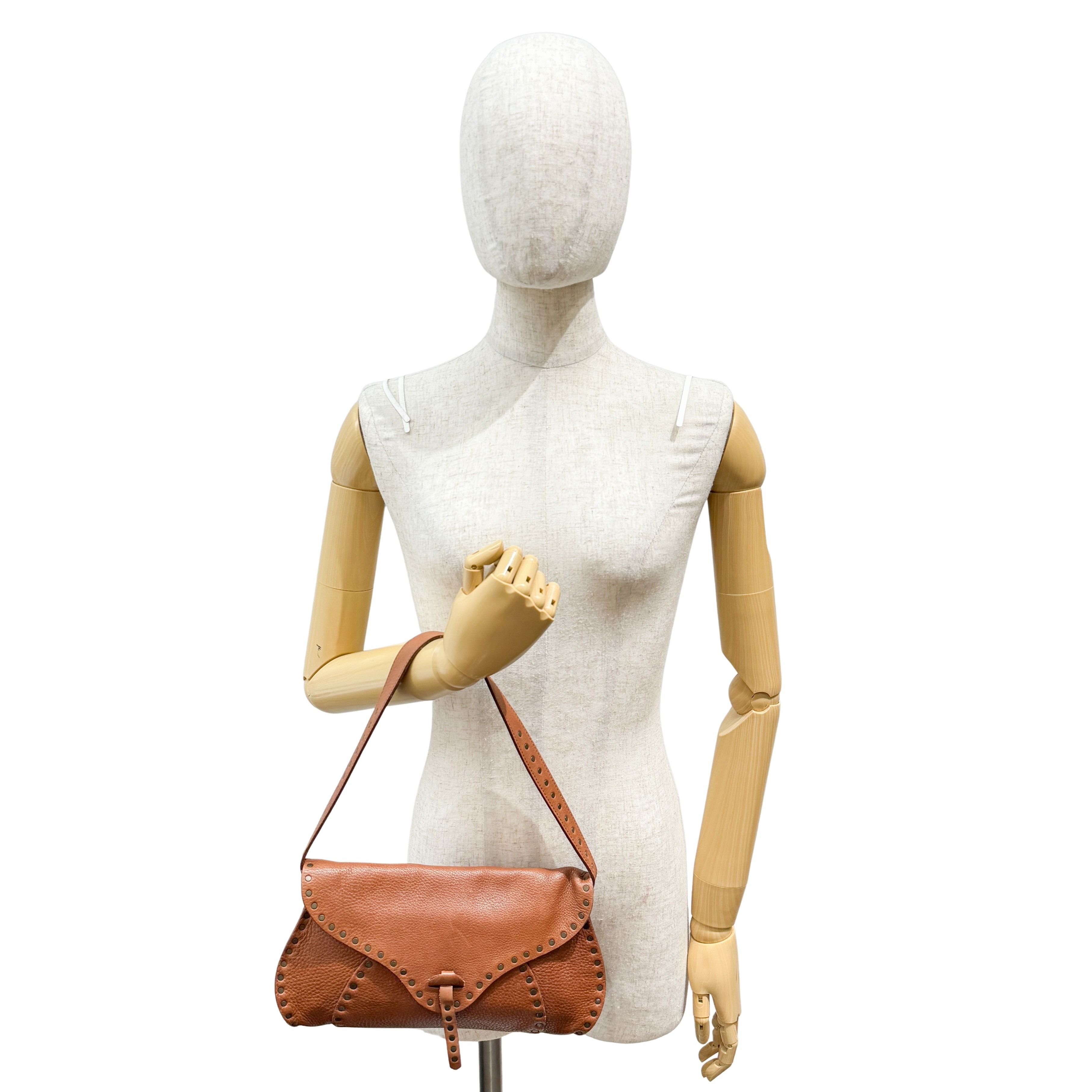 Vintage Brown Studded Leather Shoulder Bag