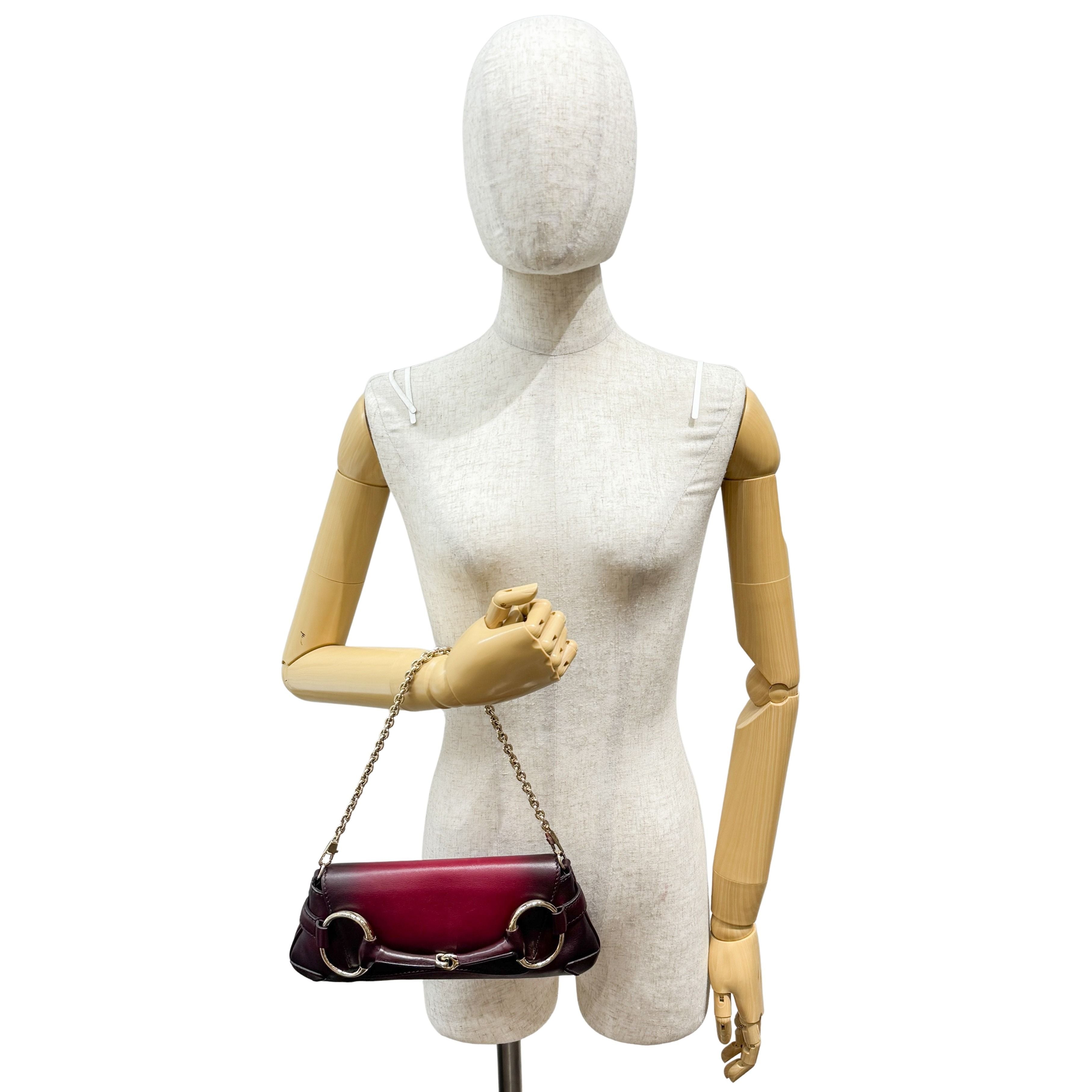 Horsebit Burgundy Ombrė Leather Shoulder Bag