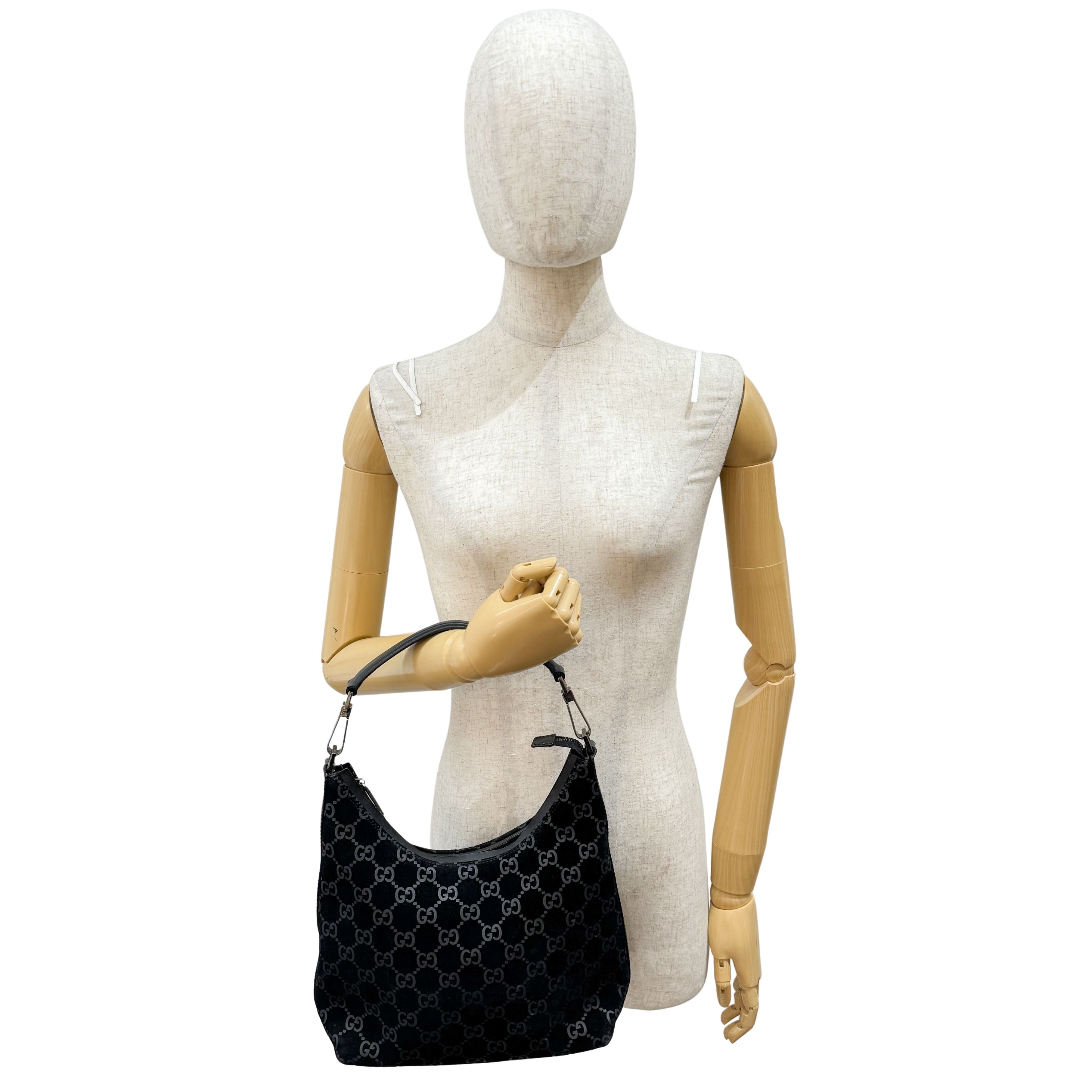 GG Black Suede Hobo Bag