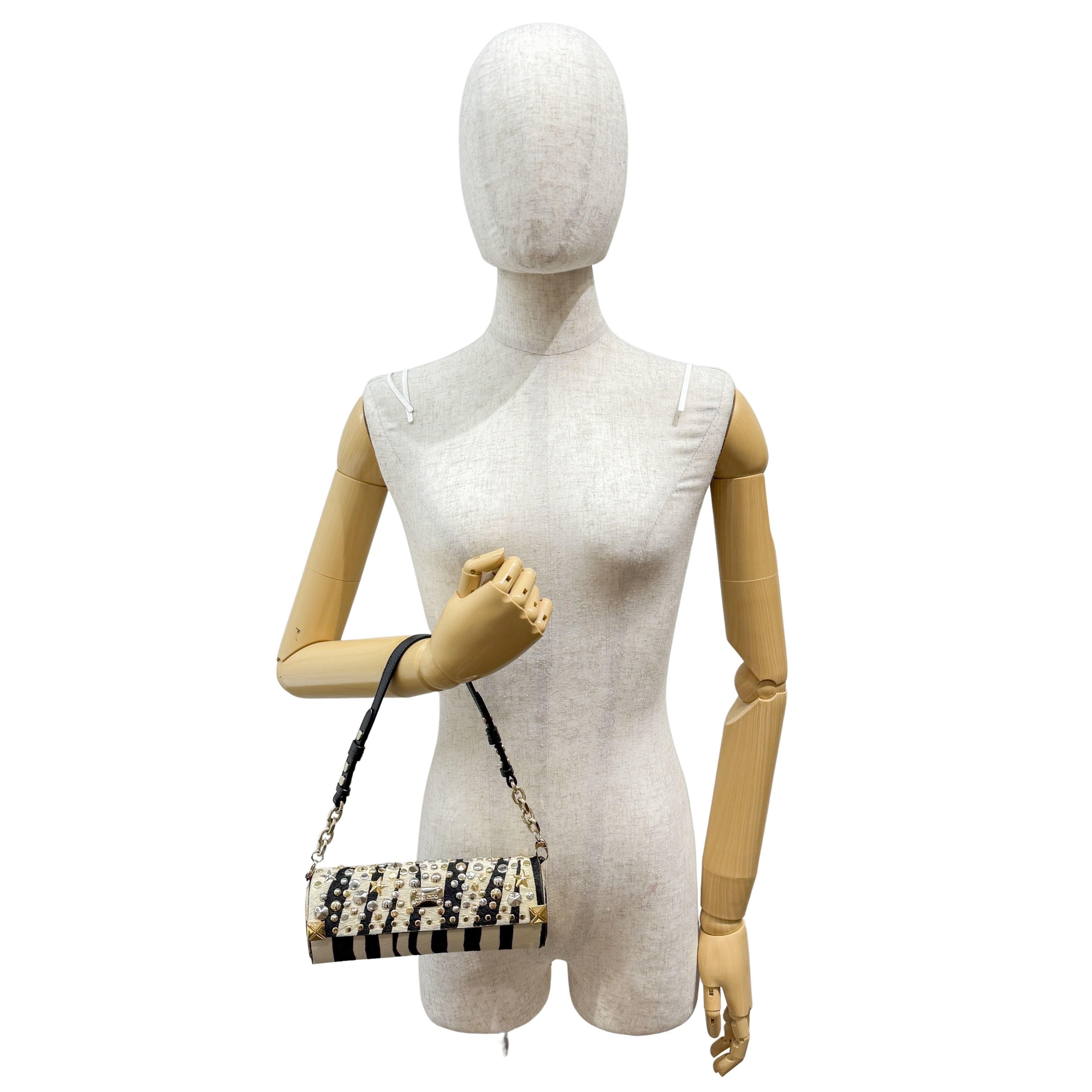 Vintage Black and White Studded Zebra Print Shoulder Bag